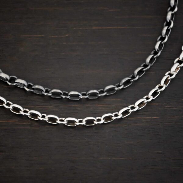 Sterling Silver shiny & oxidized Olivia Chain on dark background