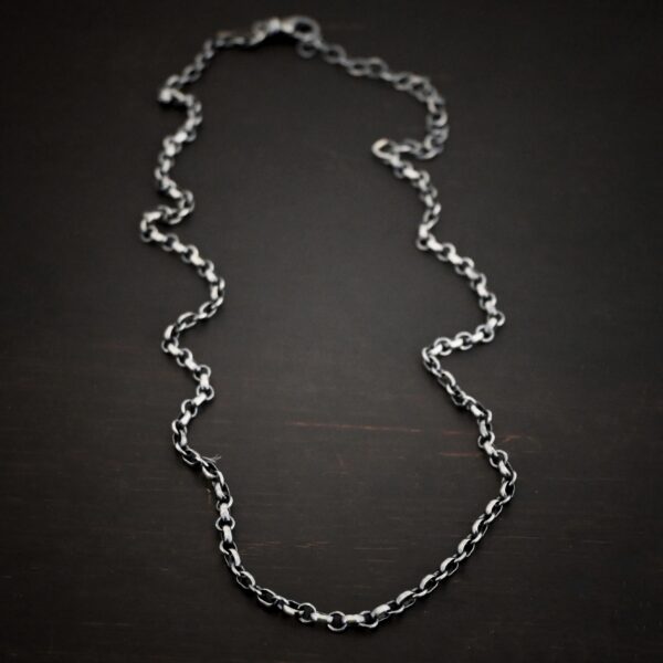 Sterling Silver oxidized Olivia Chain shown on dark background