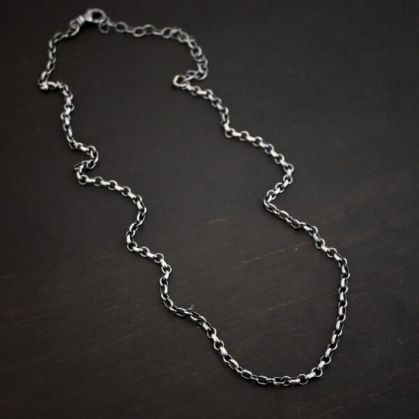 Sterling Silver oxidized Olivia Chain shown on dark background