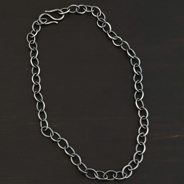 Sterling Silver Sky Chain - Oxidized Smooth shown on dark background