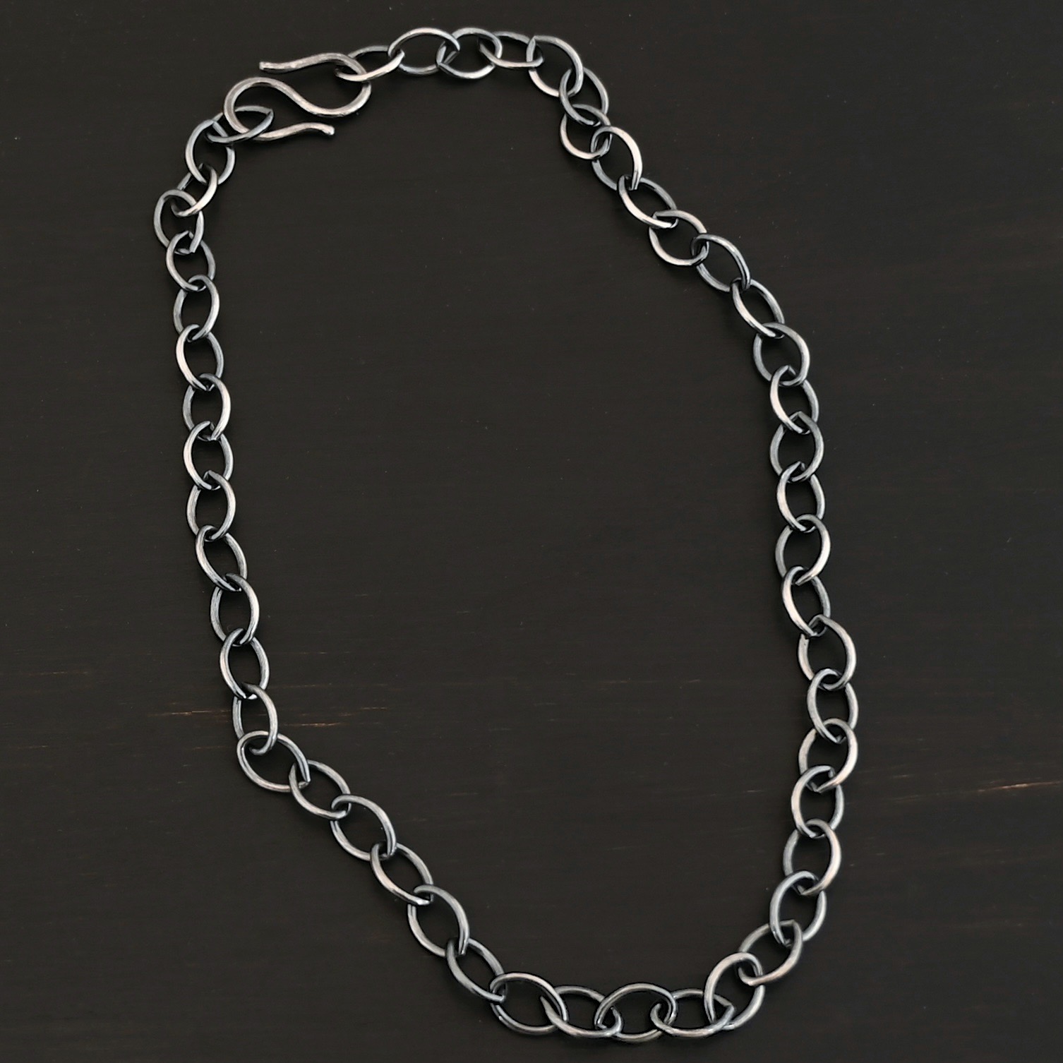Sky Chain - Smooth, Oxidized Sterling Silver Sky Chain - Oxidized Smooth shown on dark background