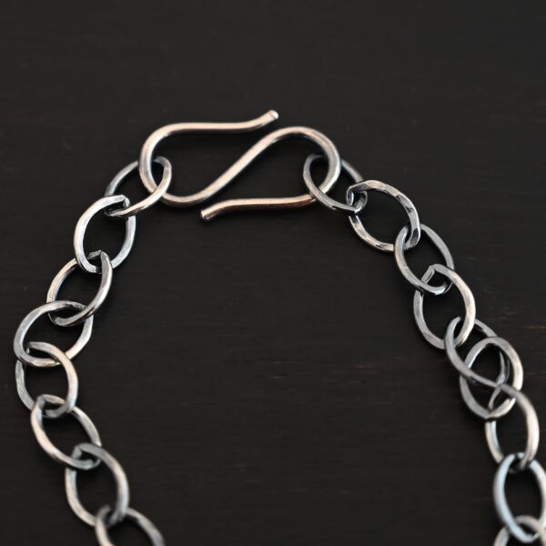 Sterling Silver Sky Chain - Oxidized Hammered shown on dark background
