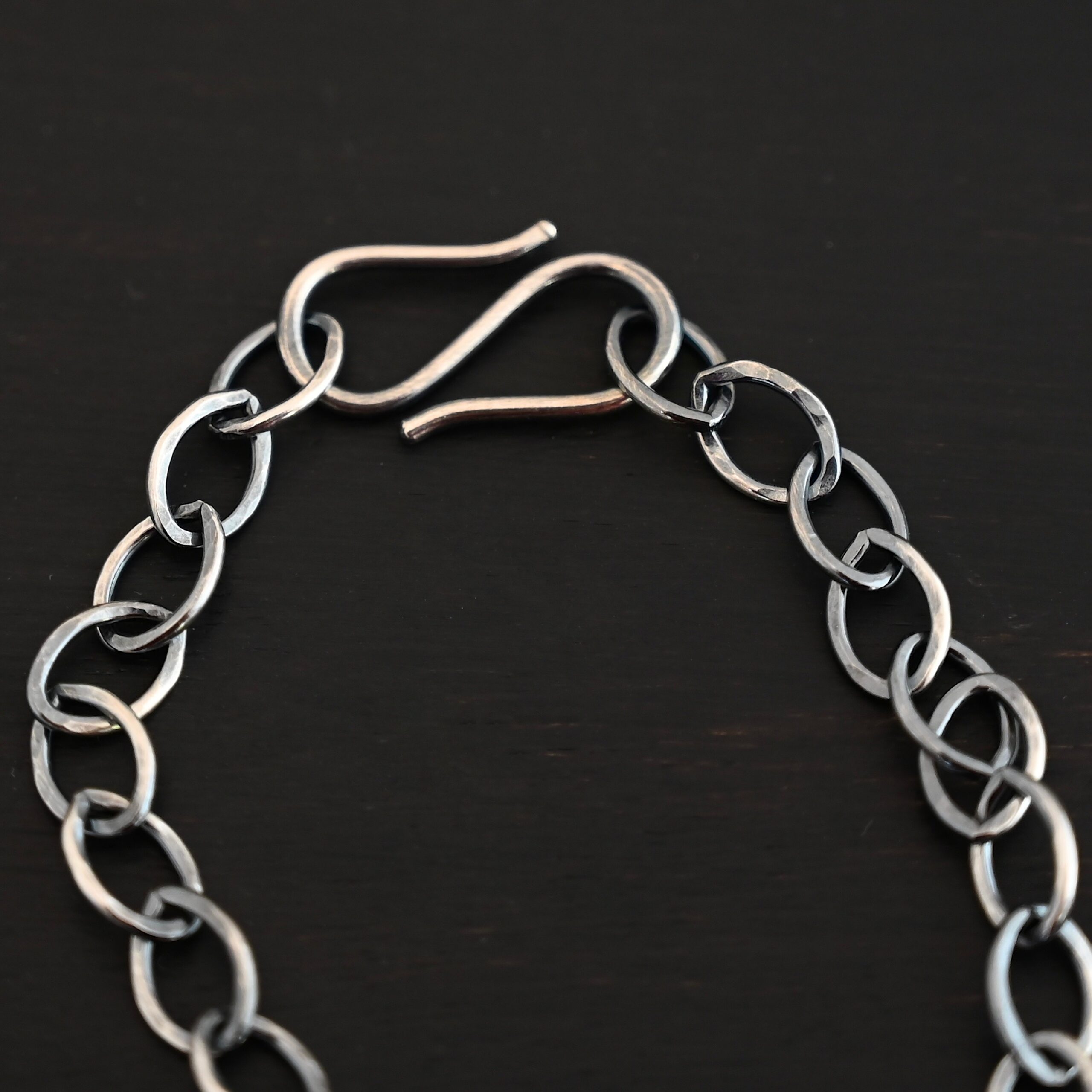 Sky Chain - Hammered, Oxidized Sterling Silver Sky Chain - Oxidized Hammered shown on dark background