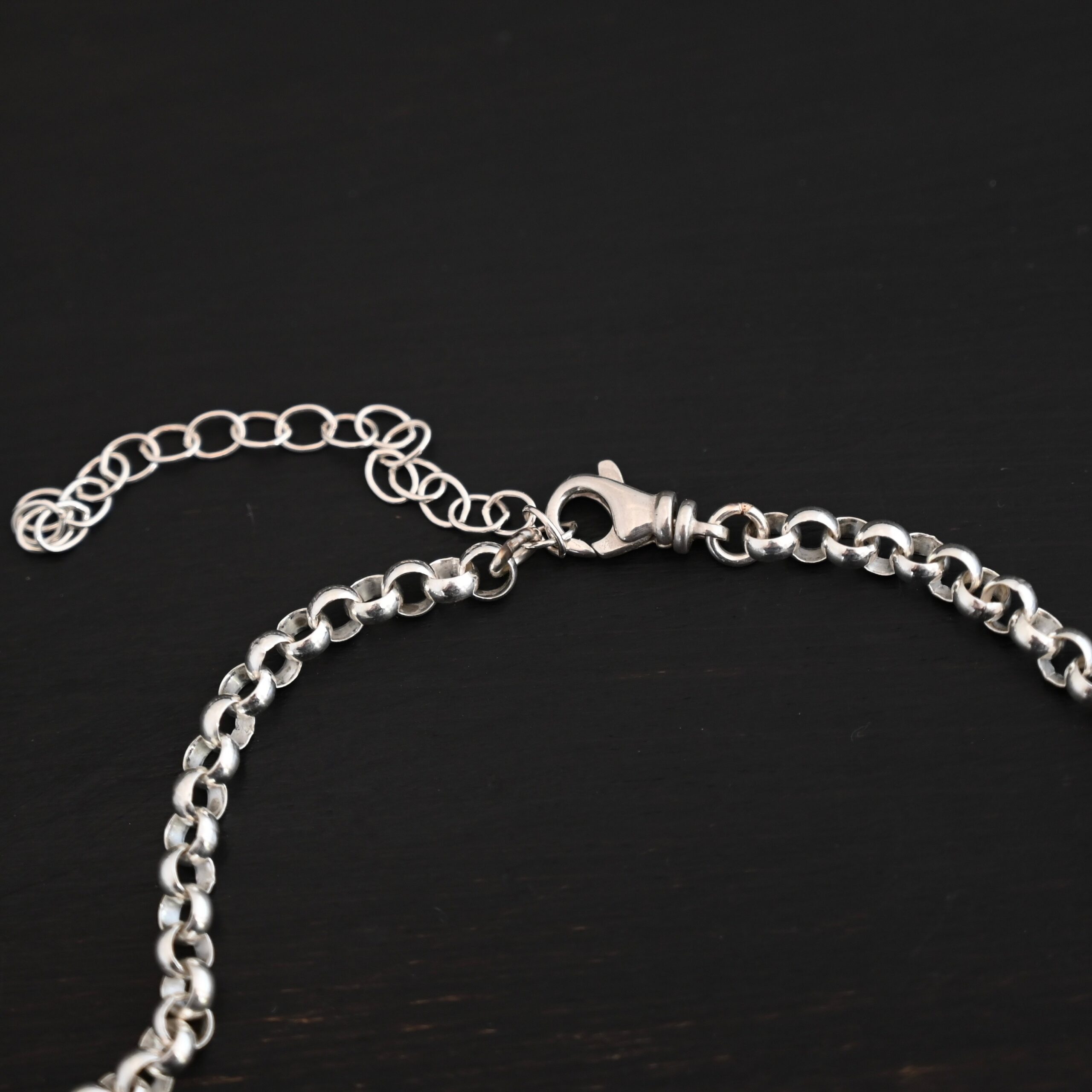 Roxy Rolo Chain - shiny Sterling Silver Roxy Rolo Chain - shiny shown on dark background