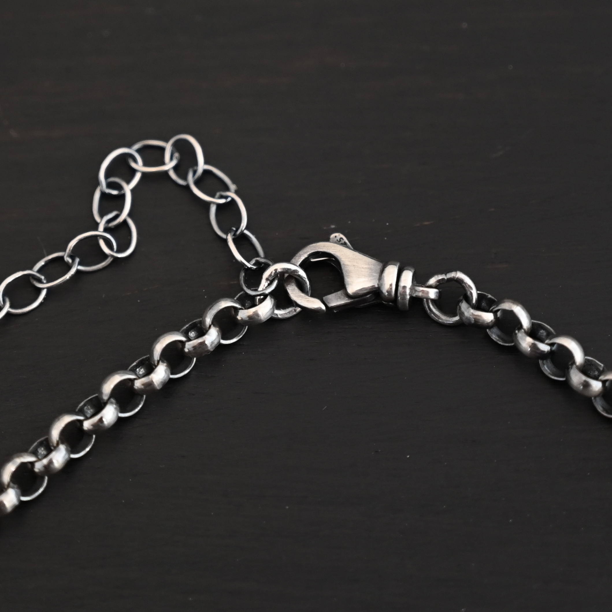 Roxy Rolo Chain - oxidized Sterling Silver Roxy Rolo Chain - oxidized shown on dark background