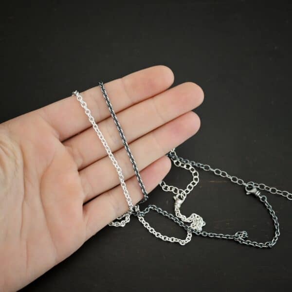Sterling Silver shiny & oxidized Maria Chain shown in hand