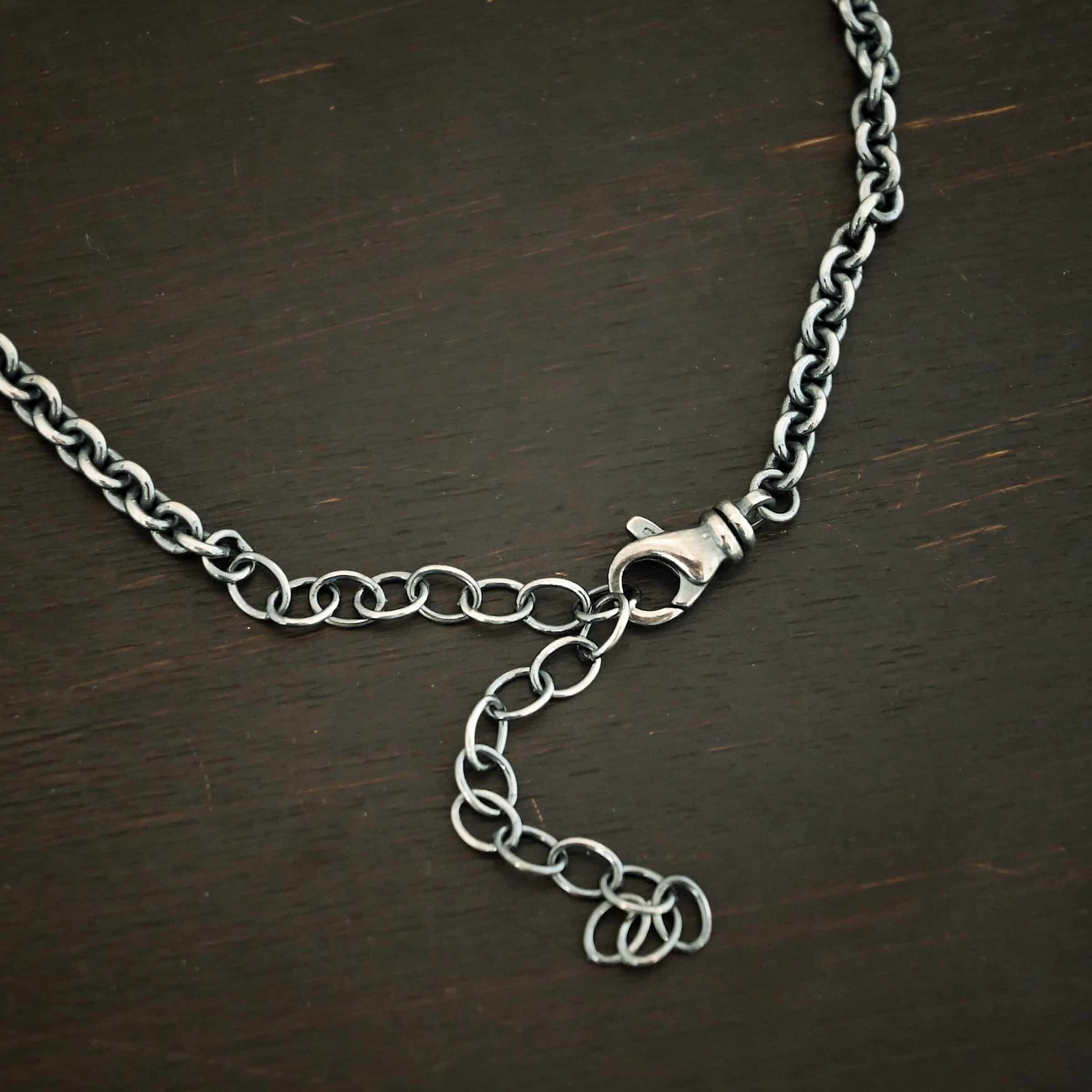Sterling Silver oxidized Lauren Chain on dark background
