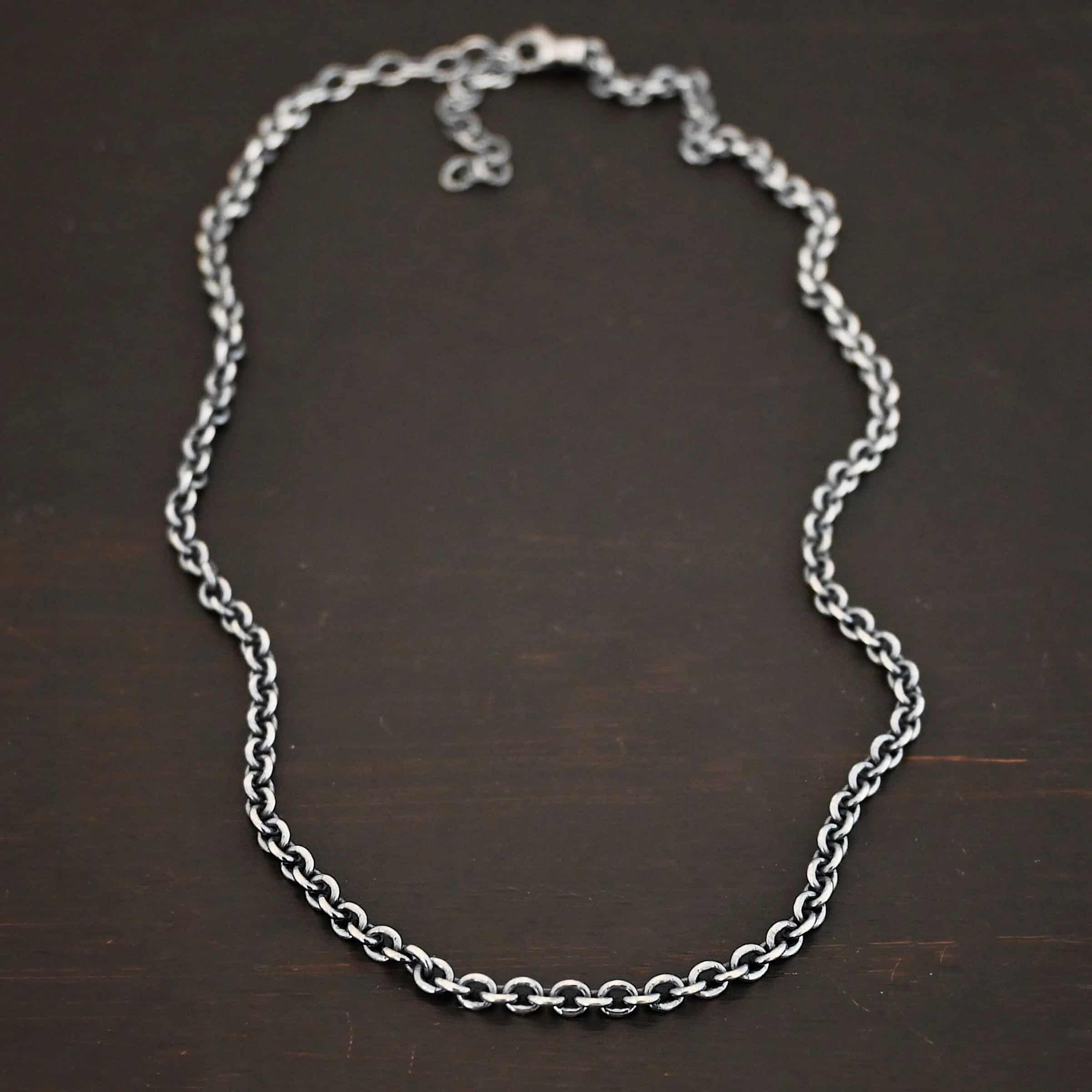 Sterling Silver oxidized Lauren Chain on dark background