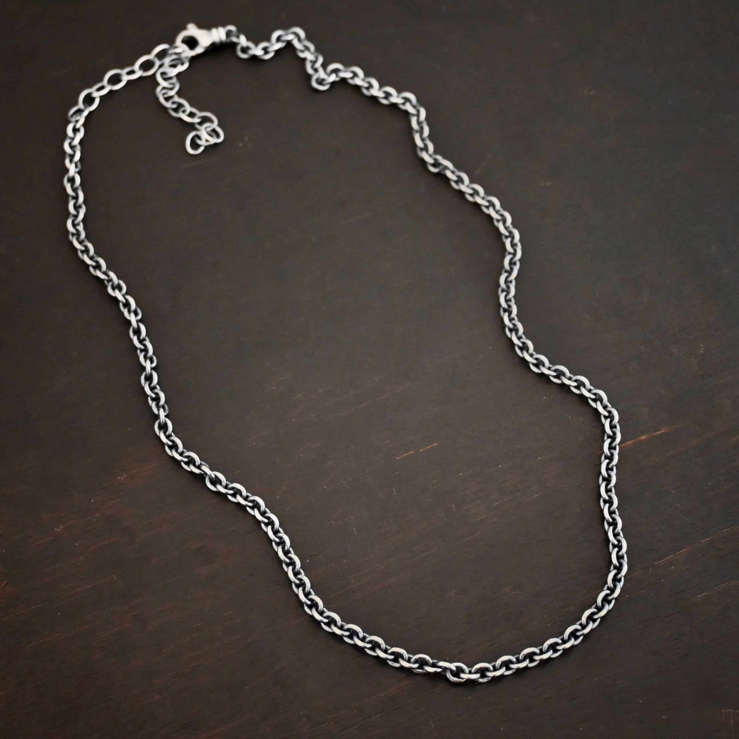 Sterling Silver oxidized Lauren Chain on dark background