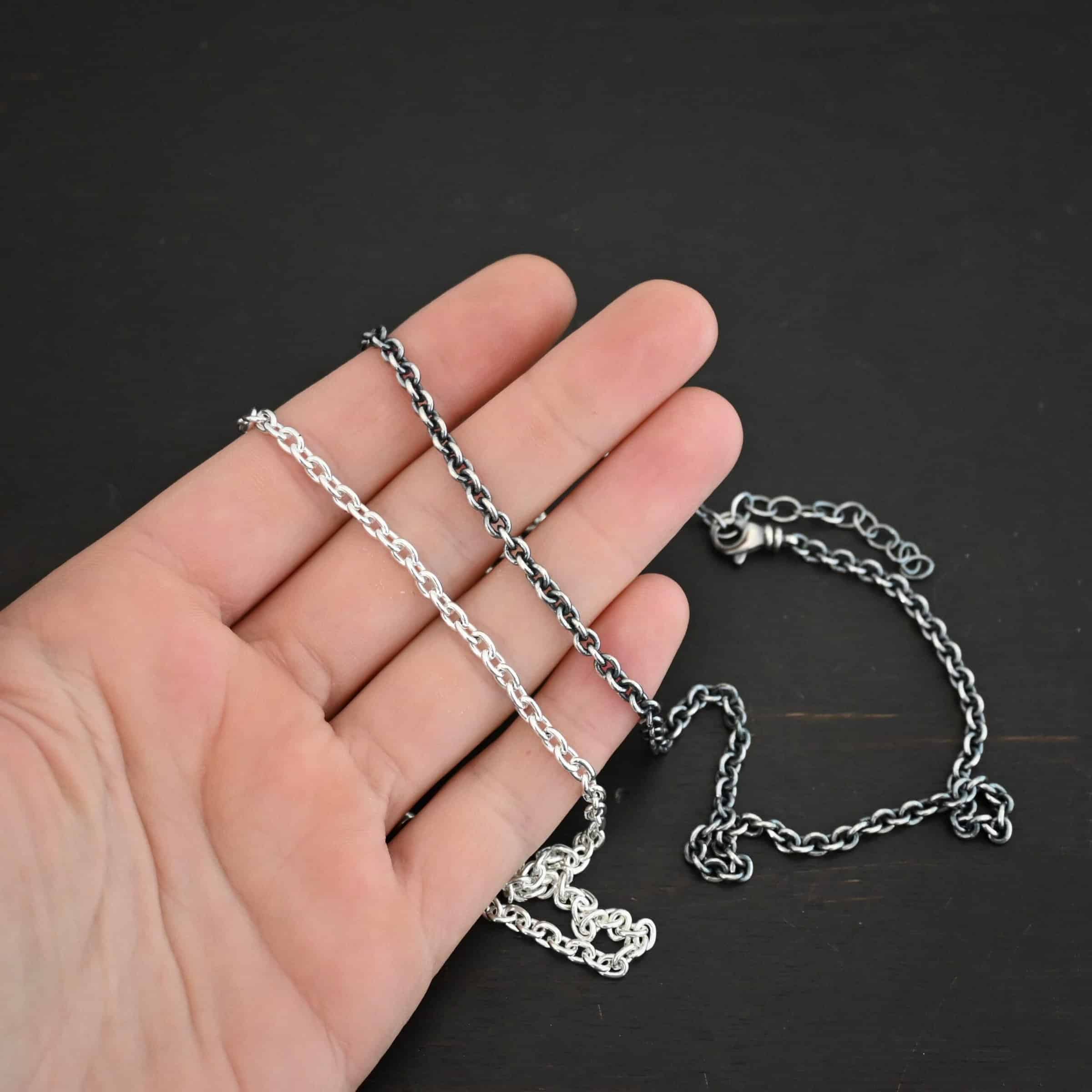 Sterling Silver shiny & oxidized Lauren Chain shown in hand