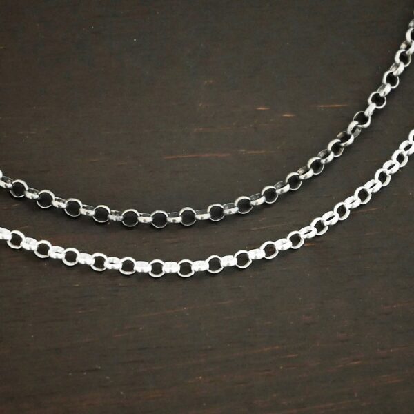 Sterling Silver shiny & oxidized Rachel Rolo Chain on dark background