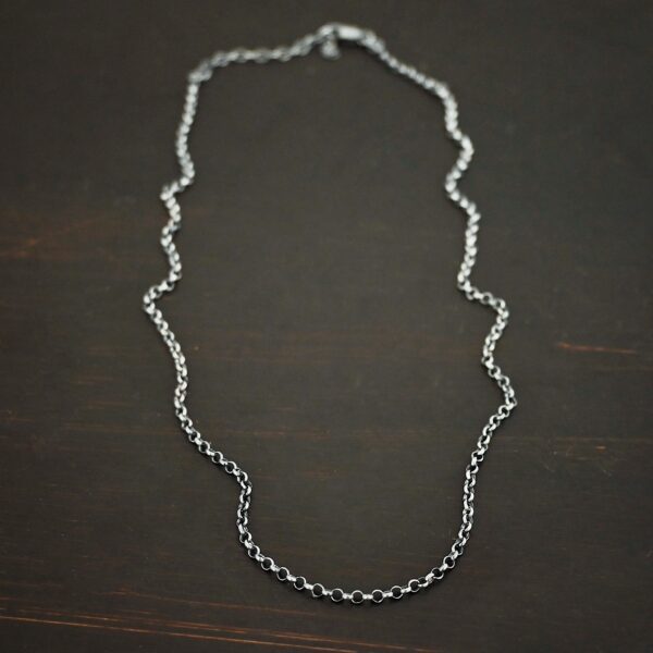 Sterling Silver oxidized Rachel Rolo Chain on dark background