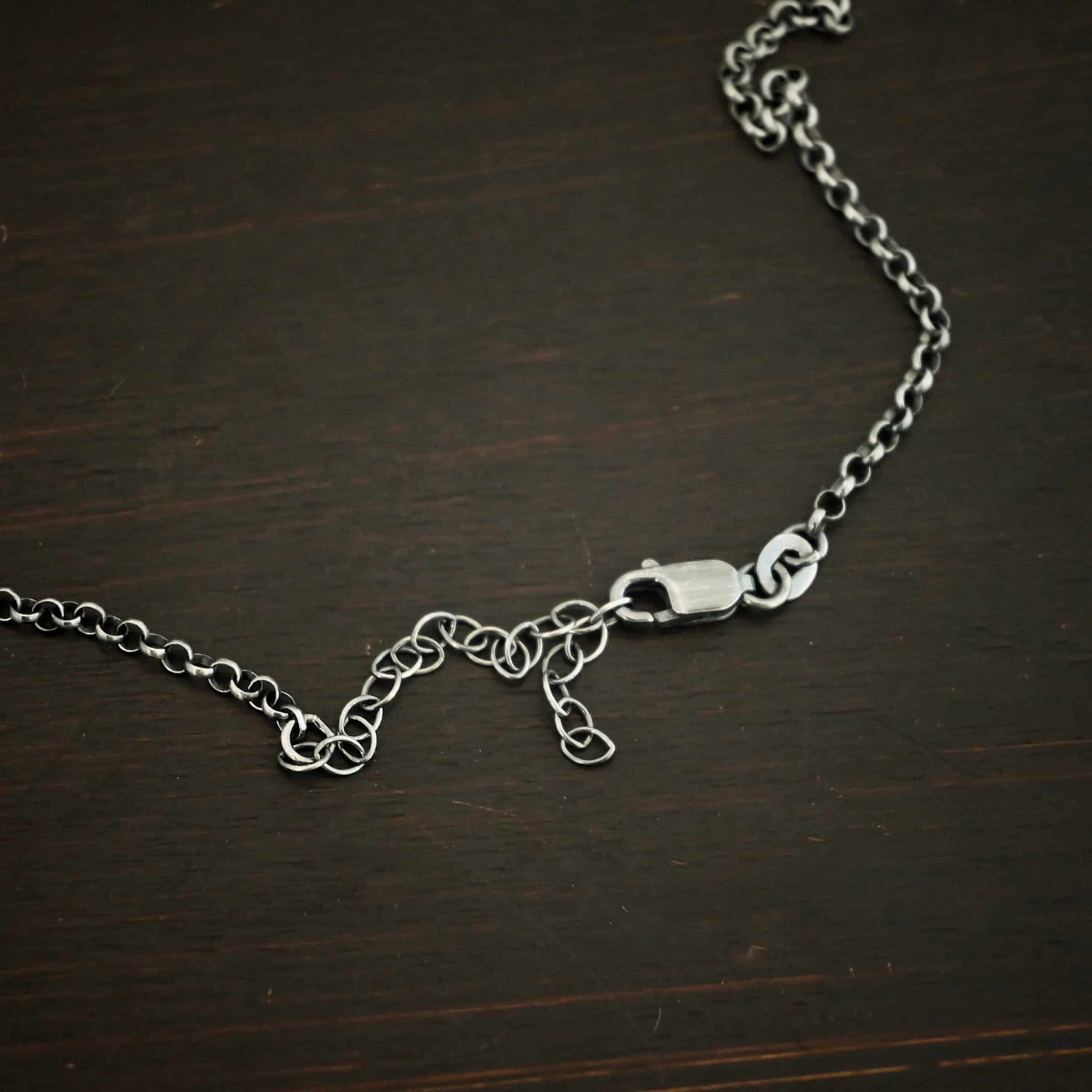 Rachel Rolo Chain Sterling Silver oxidized Rachel Rolo Chain on dark background