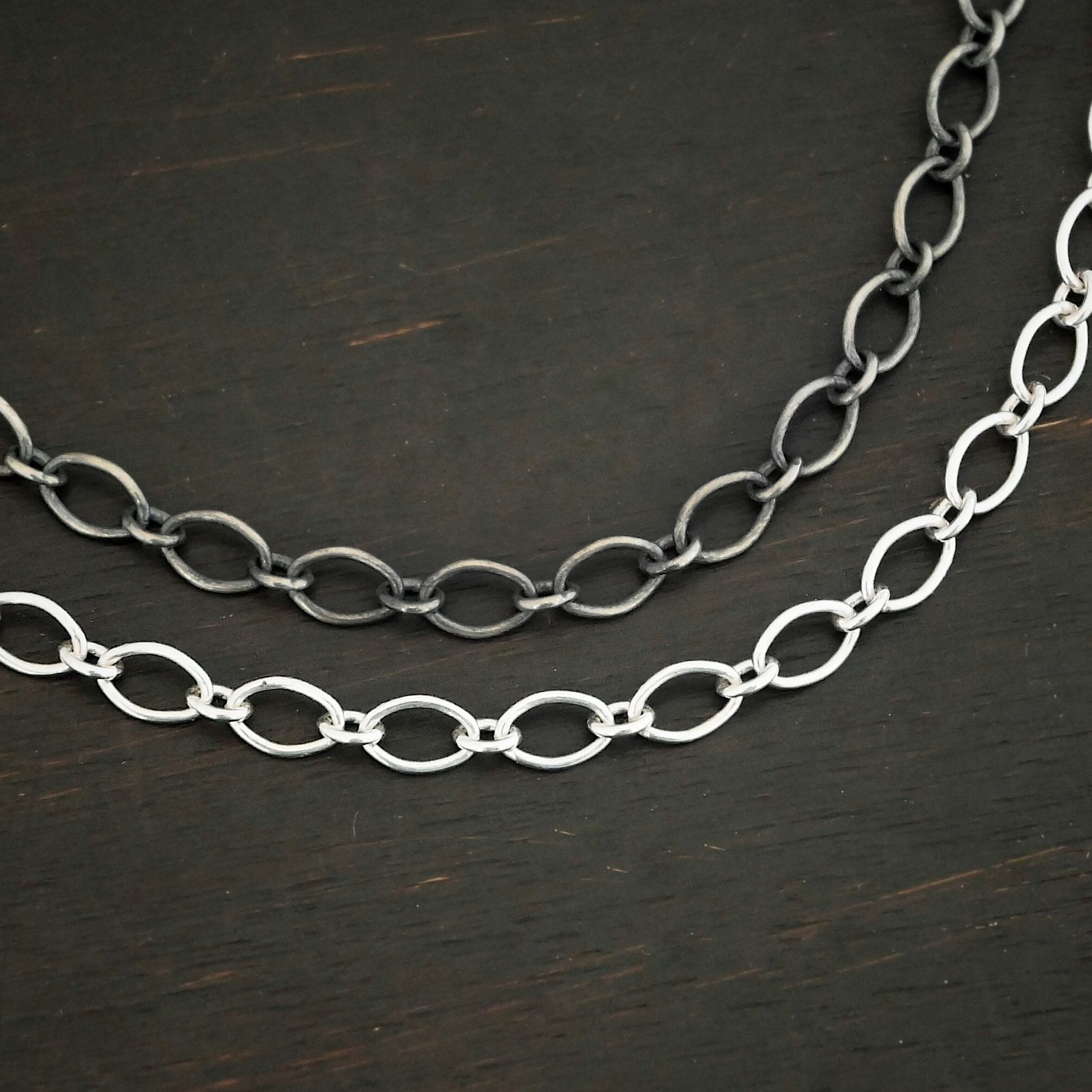 Sterling Silver shiny & oxidized Allie Chain on dark background