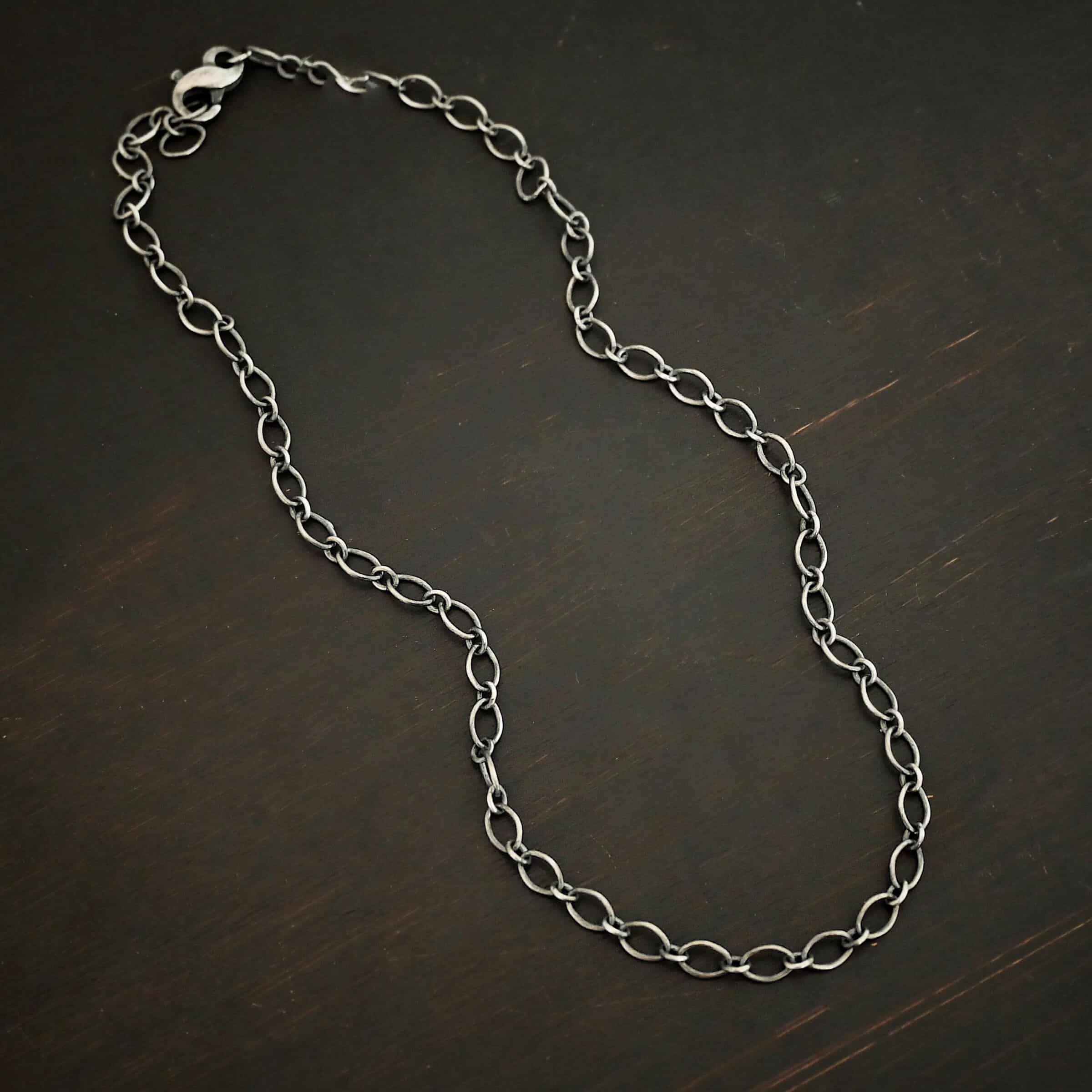 Sterling Silver oxidized Allie Chain on dark background