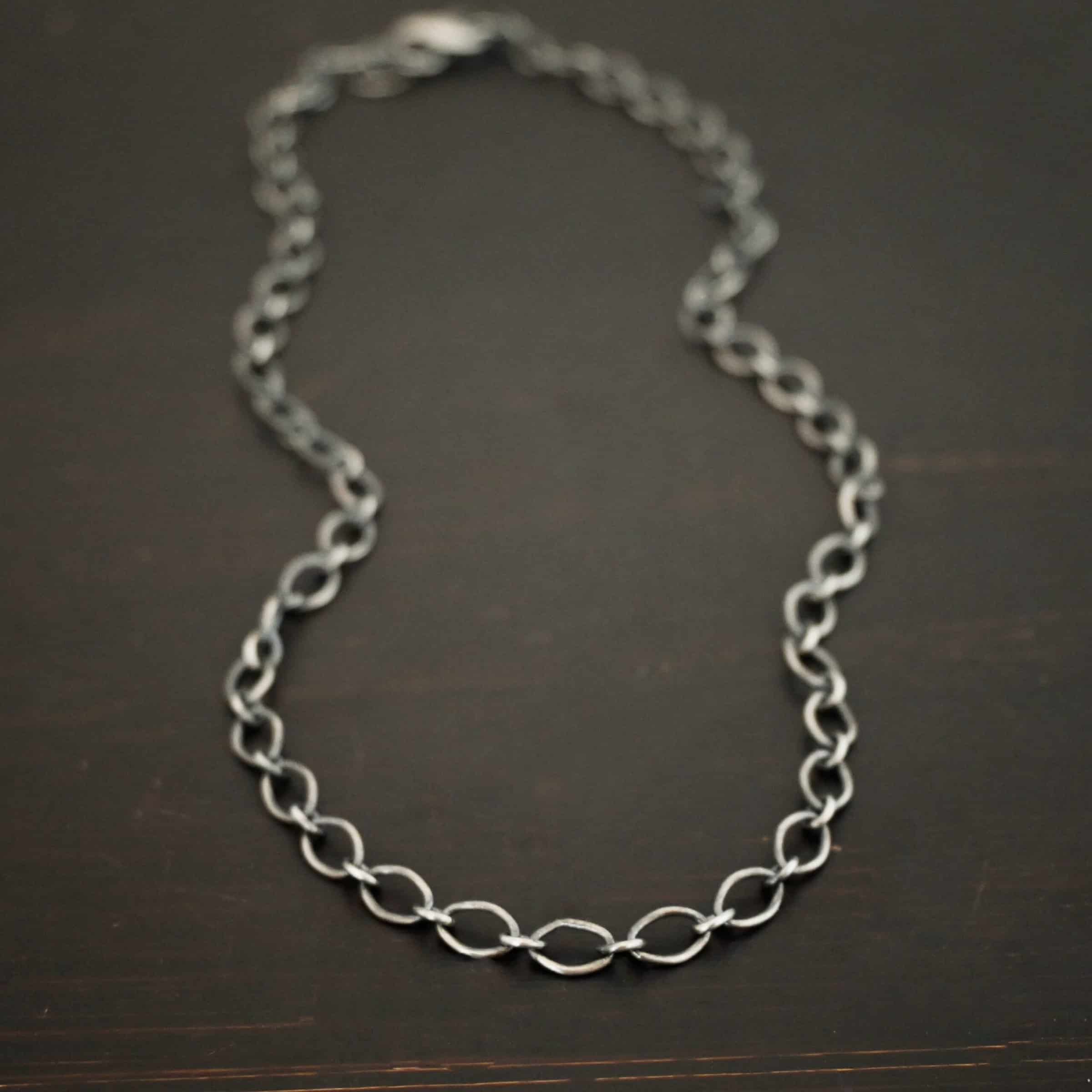 Sterling Silver oxidized Allie Chain on dark background
