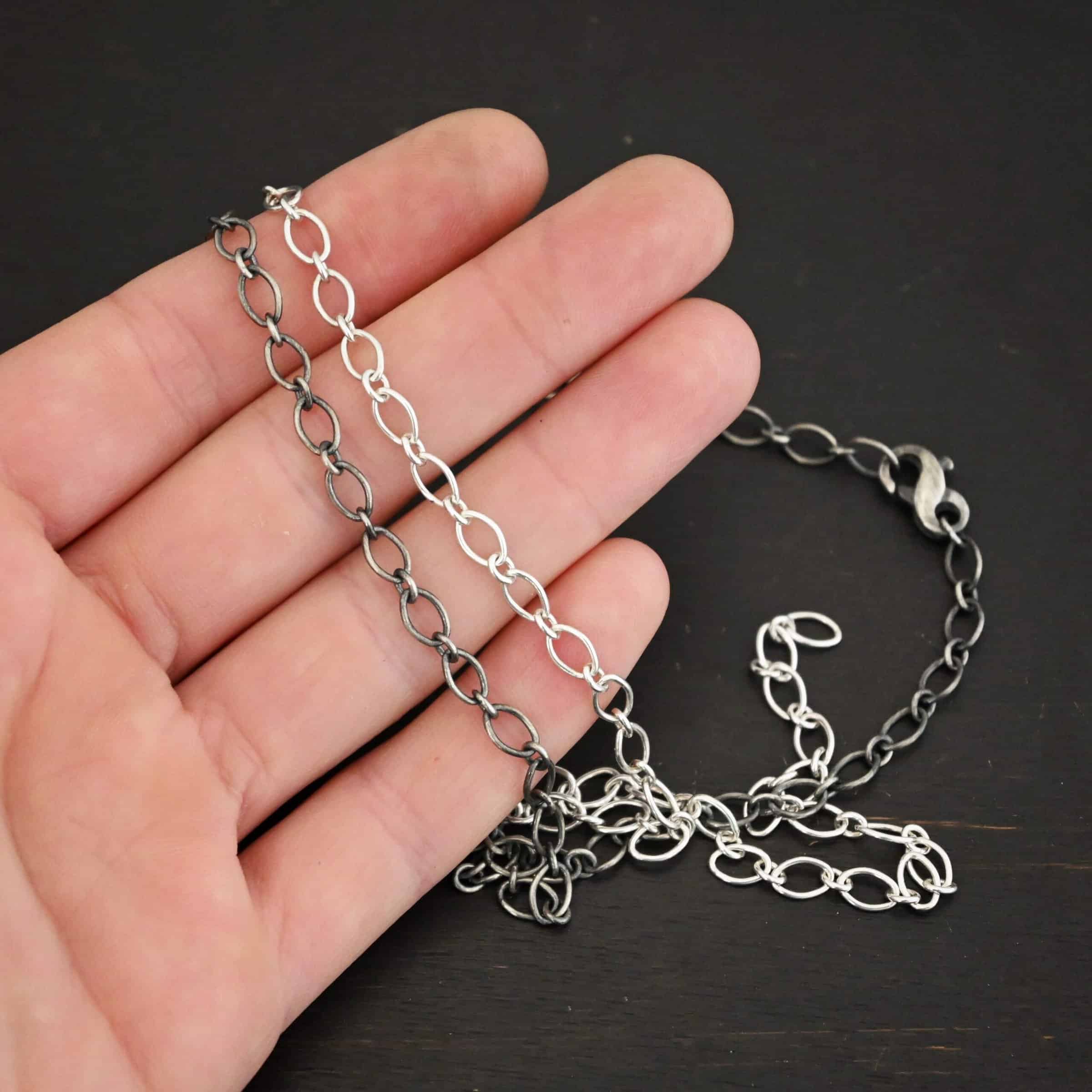 Sterling Silver shiny & oxidized Allie Chain shown in hand