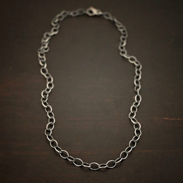 Sterling Silver oxidized Willow Chain on dark background