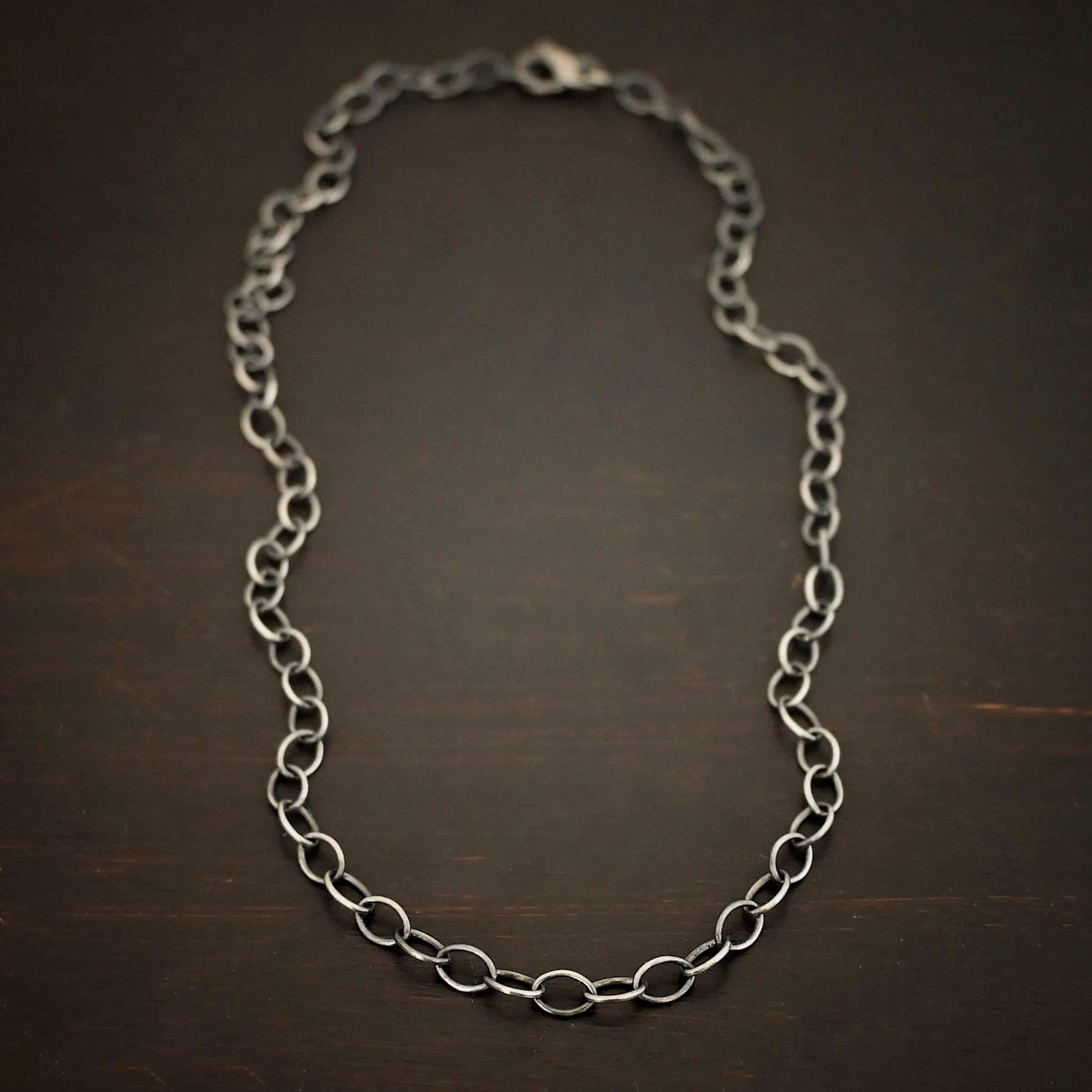 Sterling Silver oxidized Willow Chain on dark background