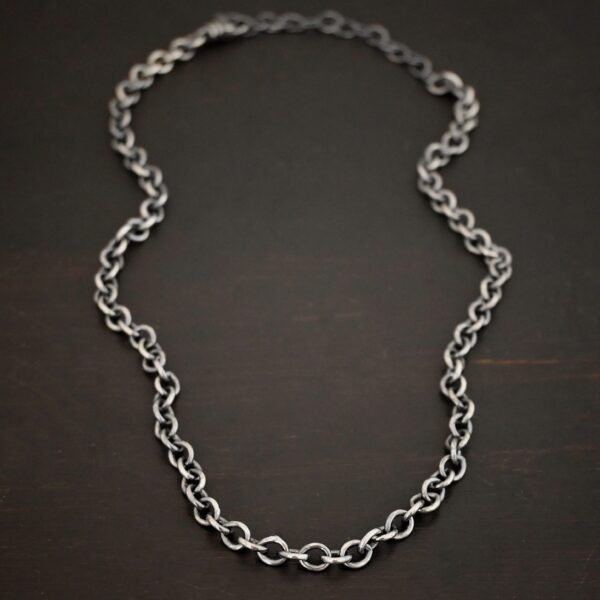 Sterling Silver Joy chain shown oxidized on dark background