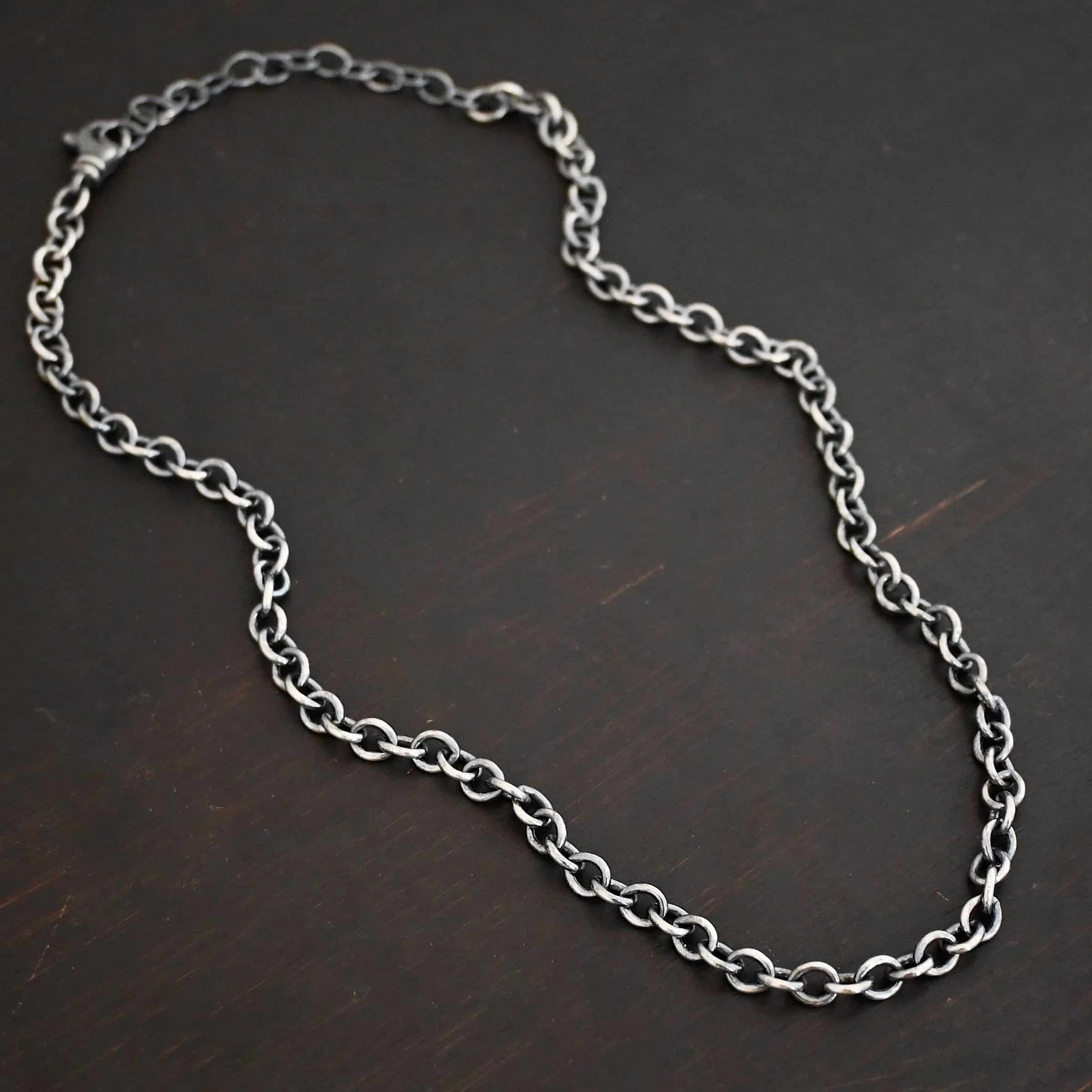Joy Chain Sterling Silver Joy chain shown oxidized on dark background