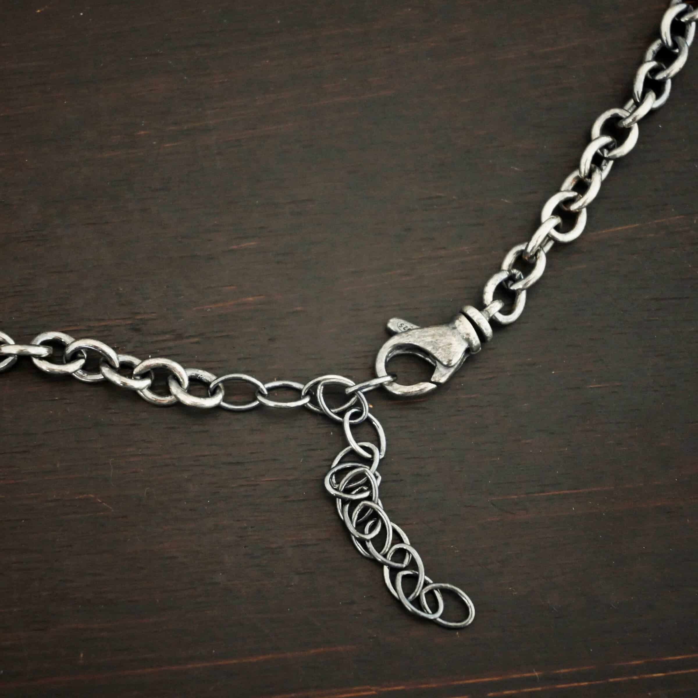 Joy Chain Sterling Silver Joy chain shown oxidized on dark background
