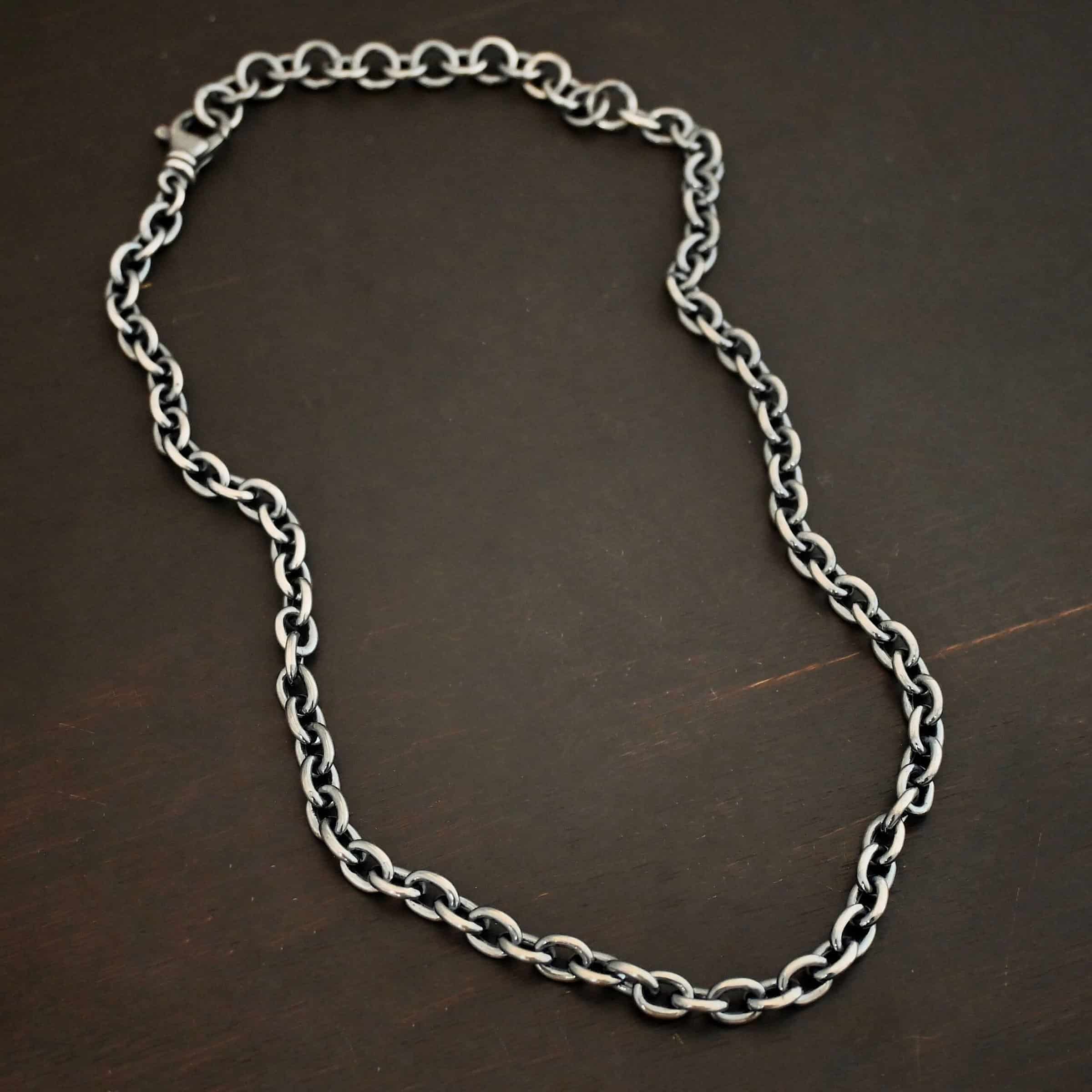 Sterling Silver Georgia XXL chain shown oxidized on dark background