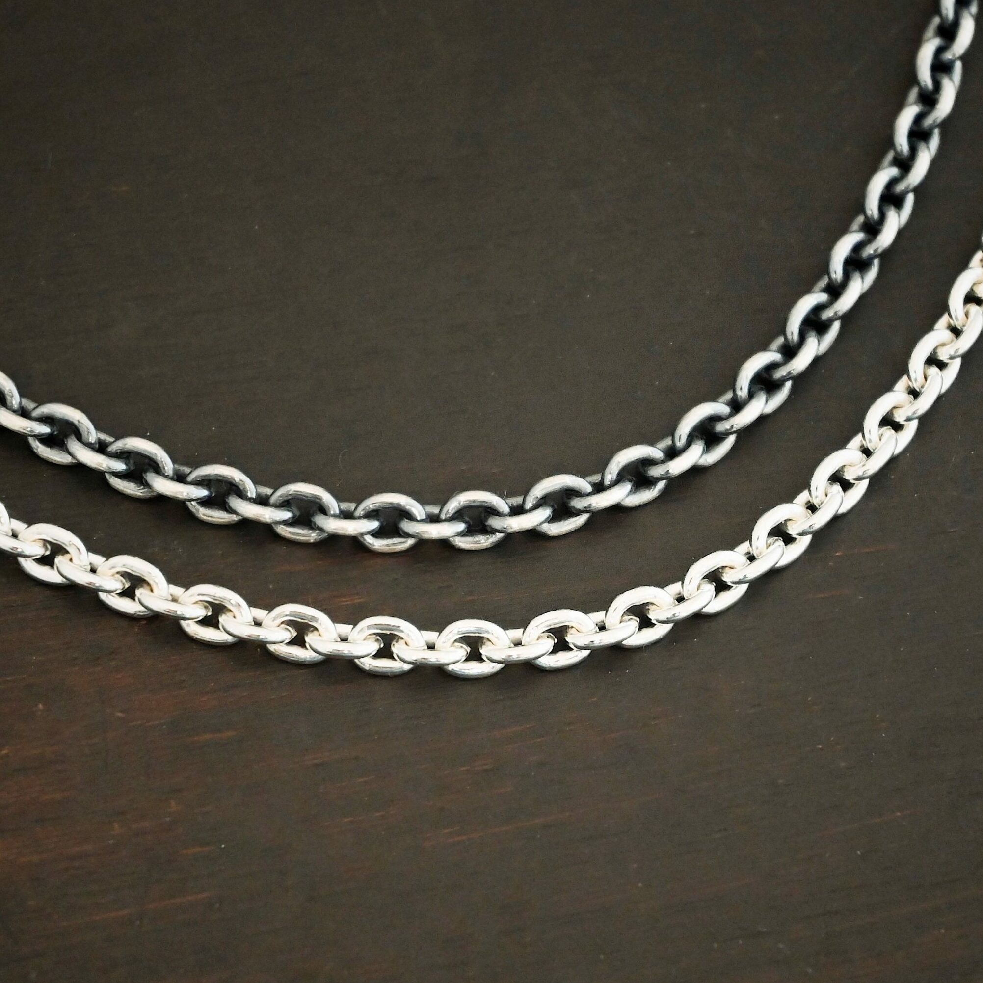 Joan Chain Sterling Silver Joan XL chain shown shiny & oxidized on dark background