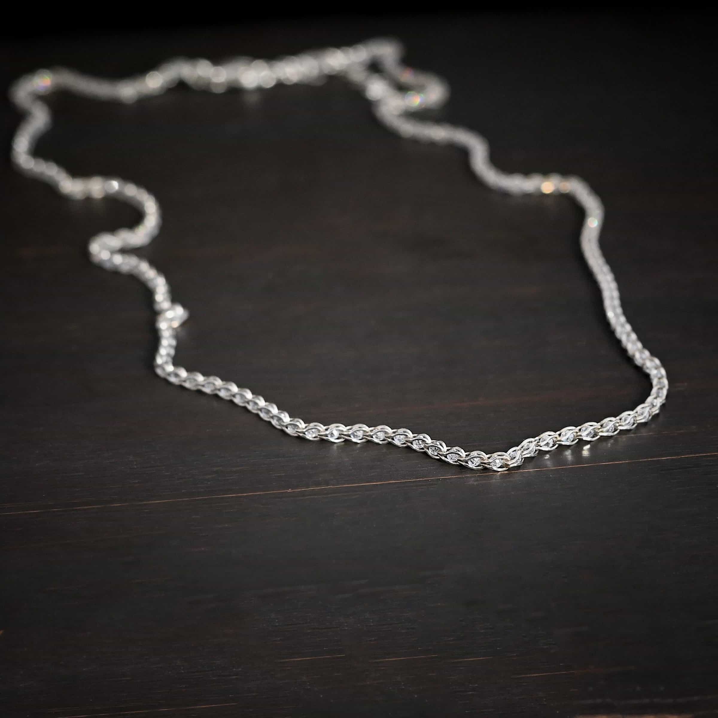 Scarlett Chain - Sterling Silver with crystals inside the links - shown shiny & oxidized on dark background