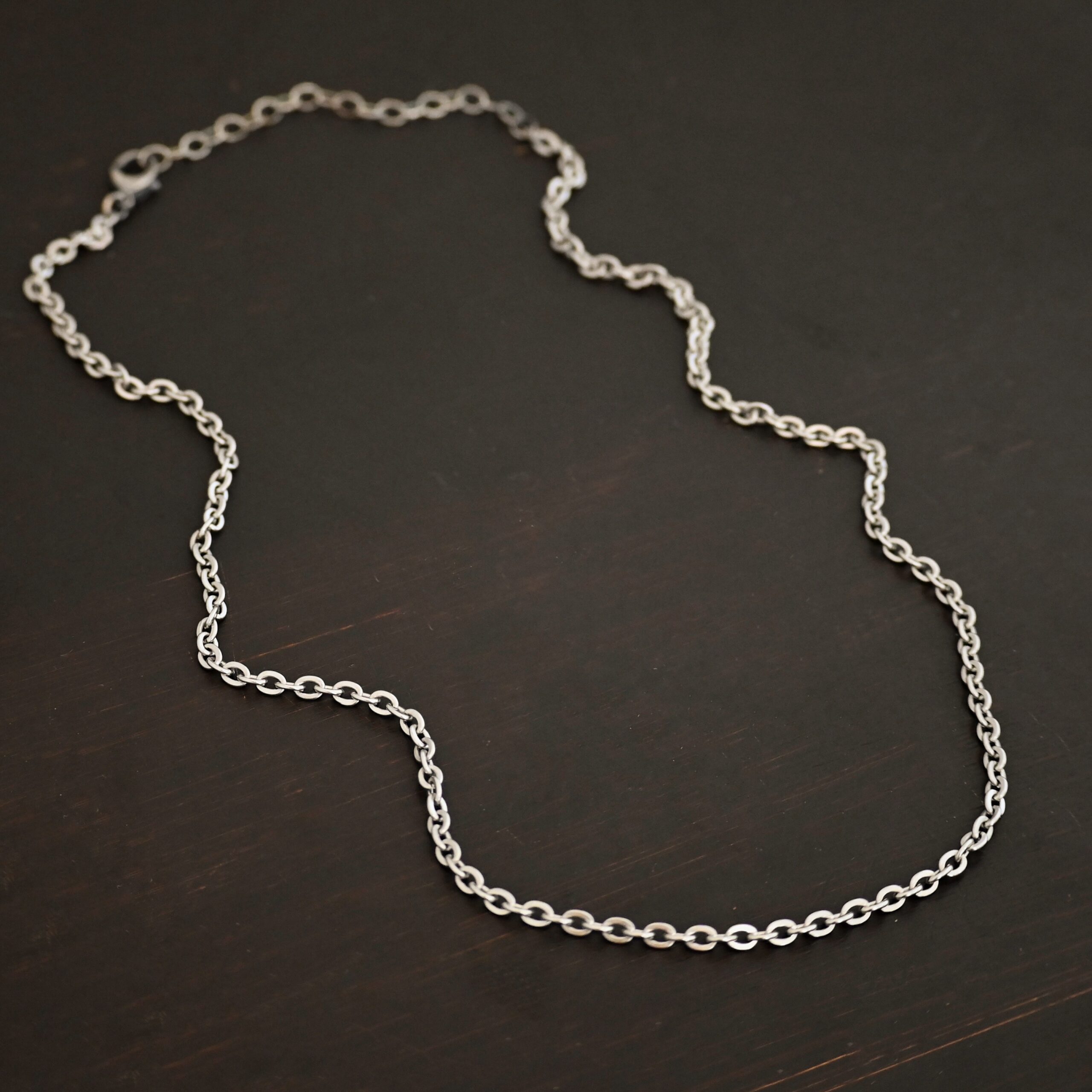 Stainless Steel Simon Chain shown on dark background