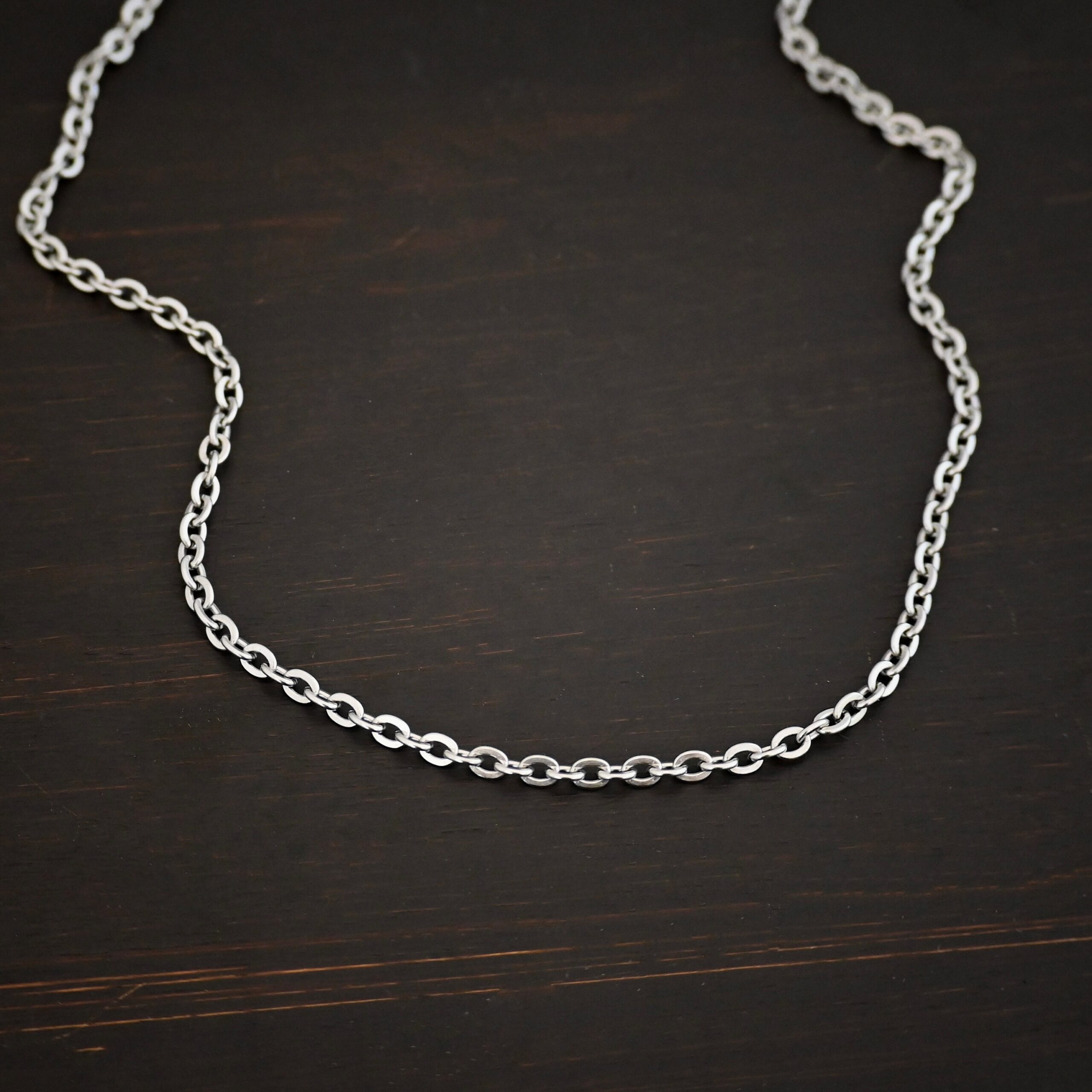 Stainless Steel Simon Chain shown on dark background