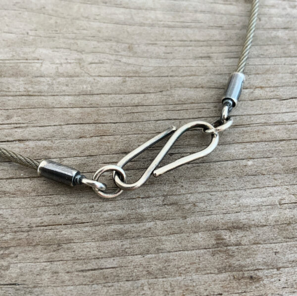 Sawyer Steel Wire Necklace shown on wood background