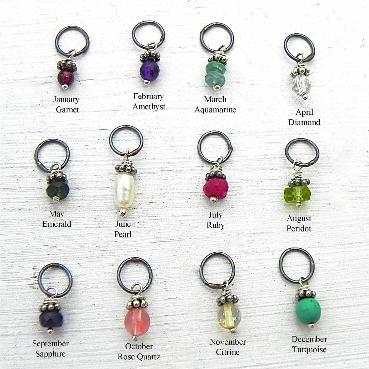 All 12 months Natural Birthstone charms