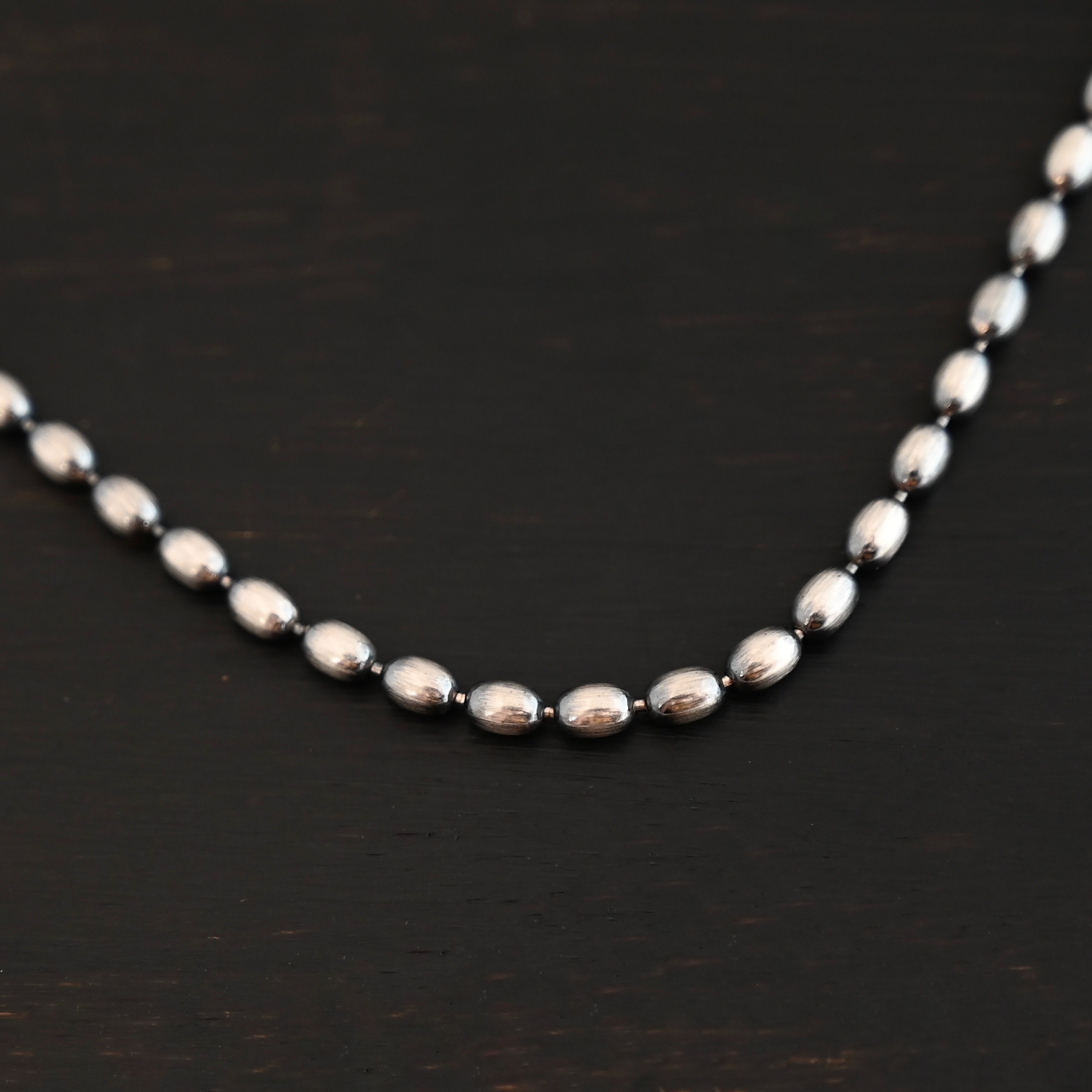 Bryn Beaded Chain - 3mm oxidized shown on dark background