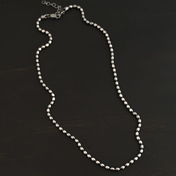 Bryn Beaded Chain - 3mm oxidized shown on dark background