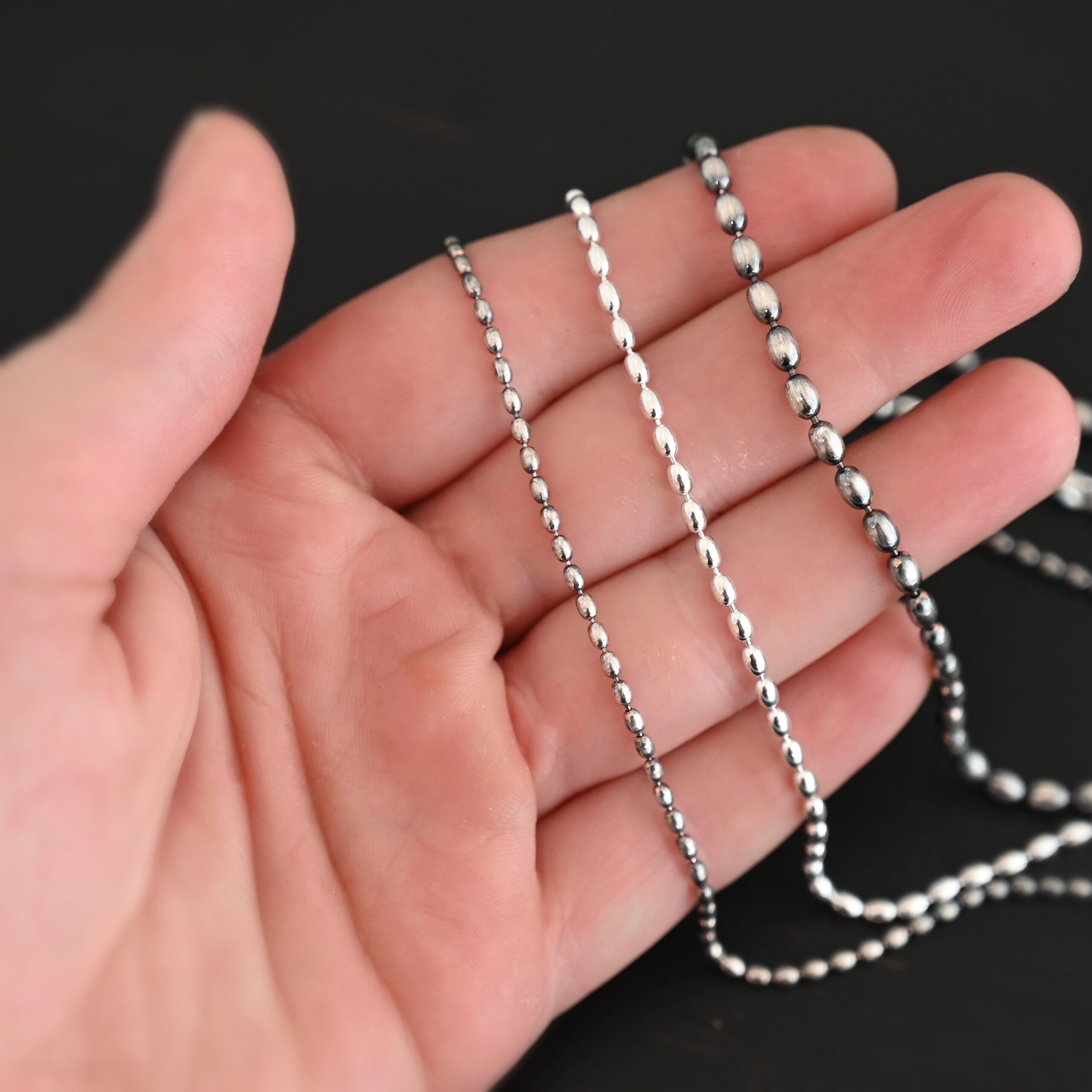Sterling Silver Bryn Beaded Chain - all sizes shown in hand