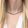 Sterling silver Frenchie chain - 16-18" Woven chain shown on model with white shirt and blonde hair
