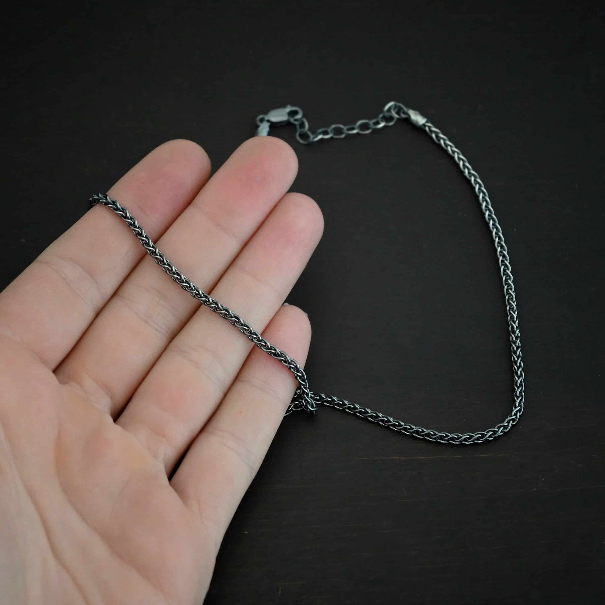 Frenchie chain - sterling silver Woven chain shown in hand