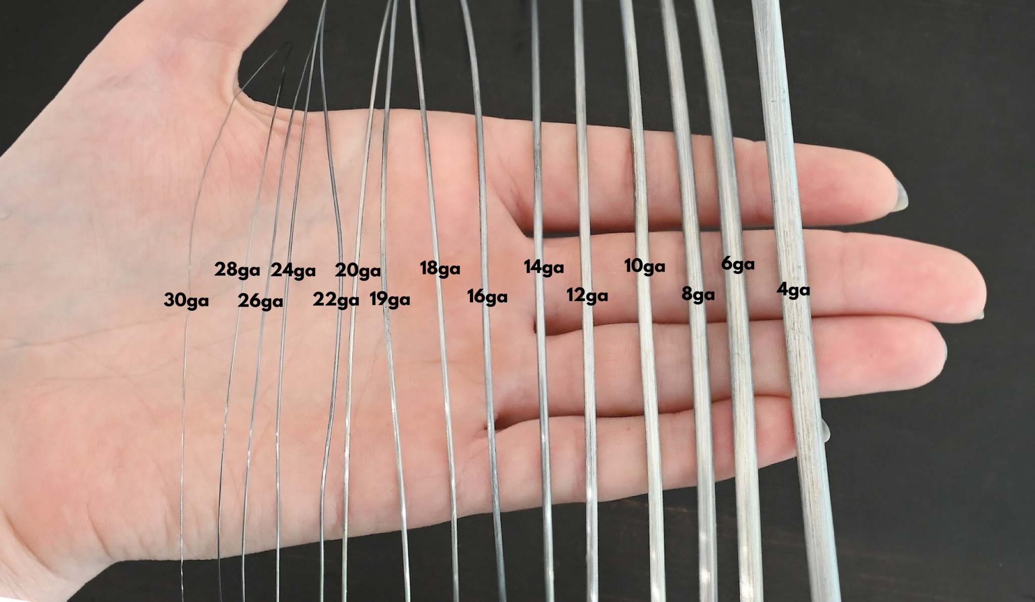 Silver Round oxidized wire all sizes shown in hand