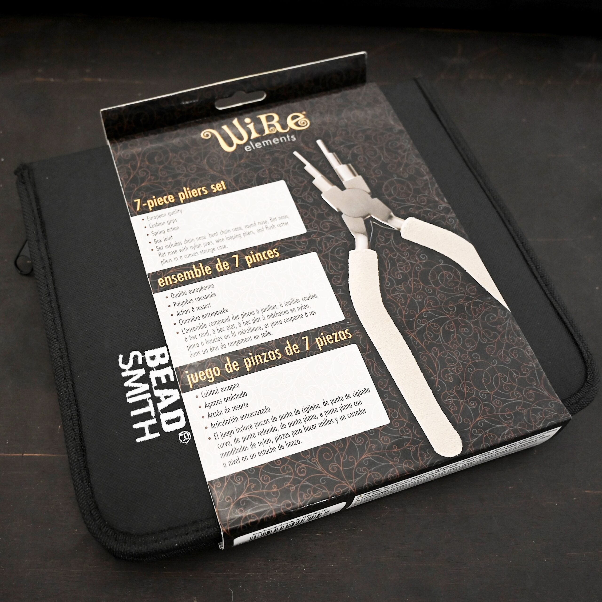 Pliers Kit - entire kit and black bag shown on dark background
