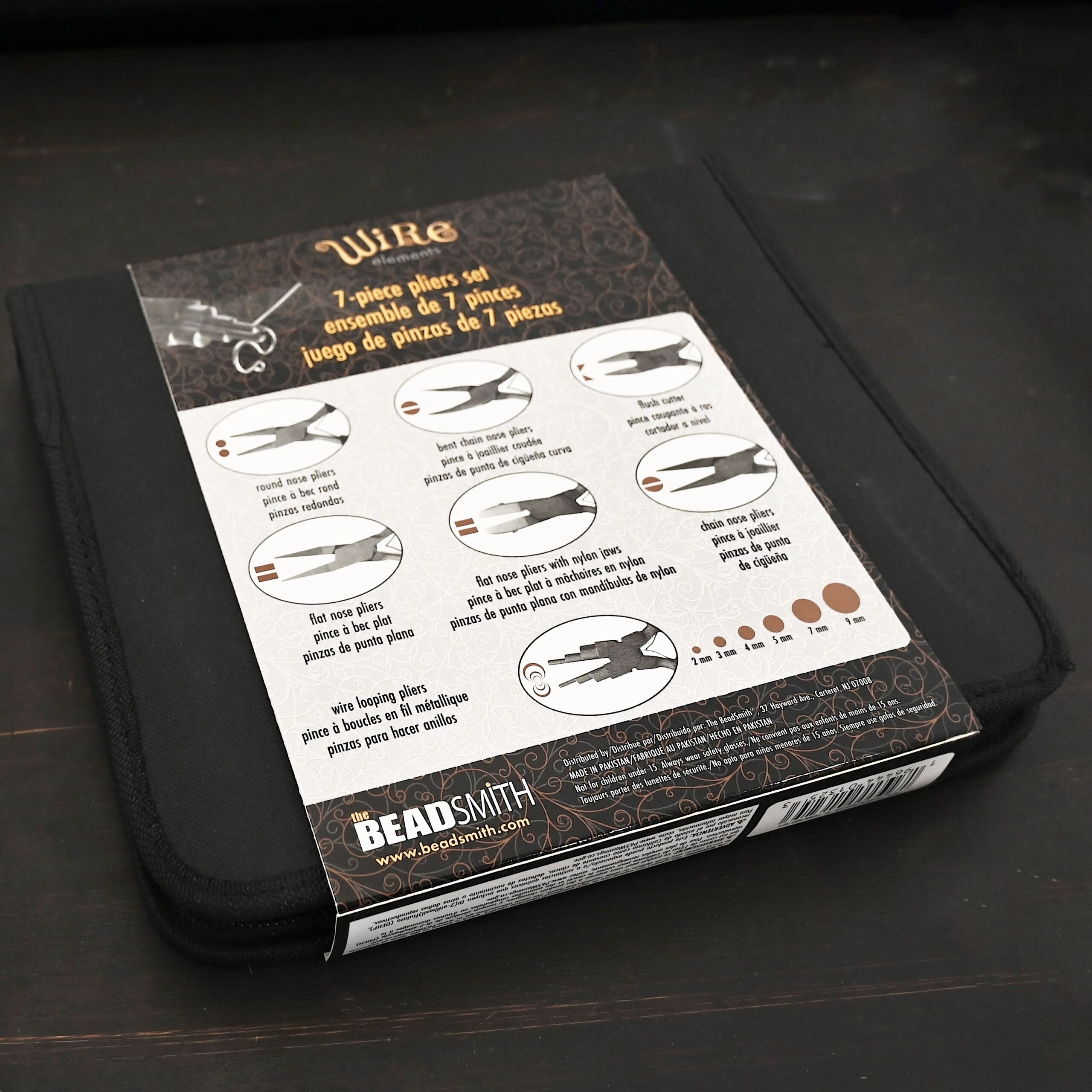 Pliers Kit - entire kit and black bag shown on dark background