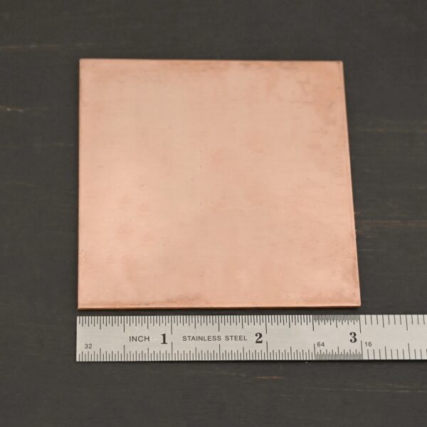 3x3" copper square sheets shown by ruler