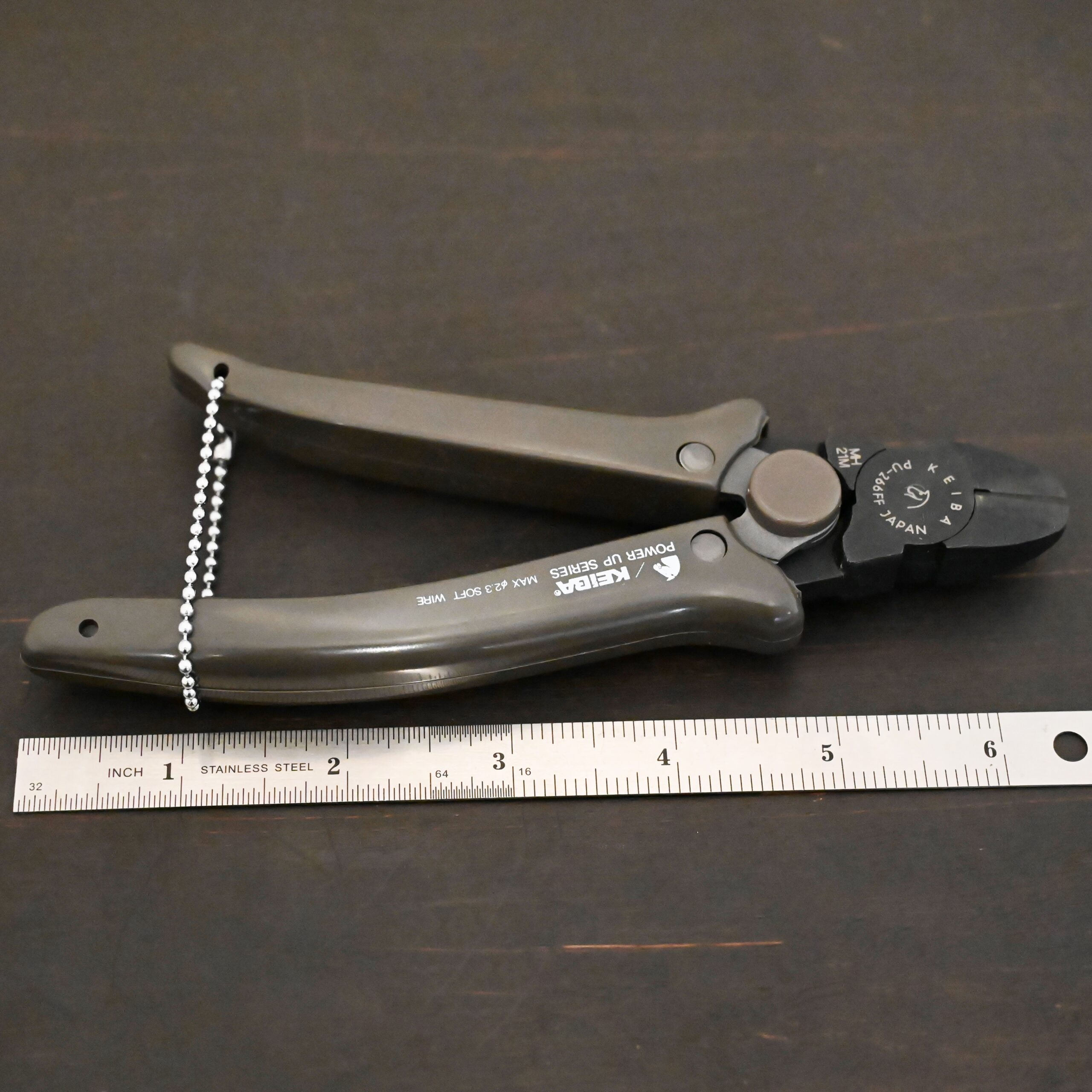 Felix Flush Cutting Pliers Power Max Full Flush Cutting Pliers - Grey plastic handle shown next to ruler