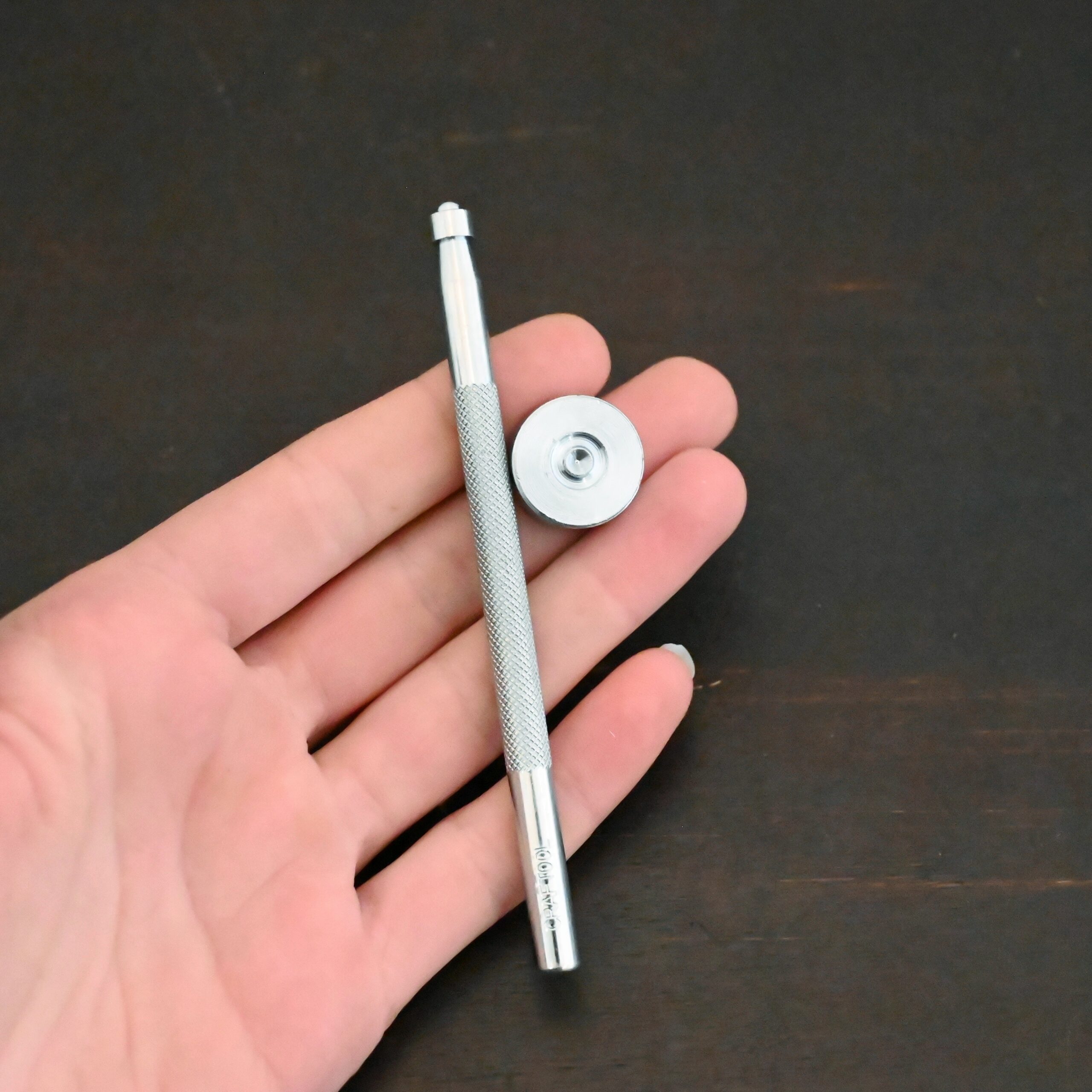 1/4" Rivet Setting Punch shown in hand - stainless steel