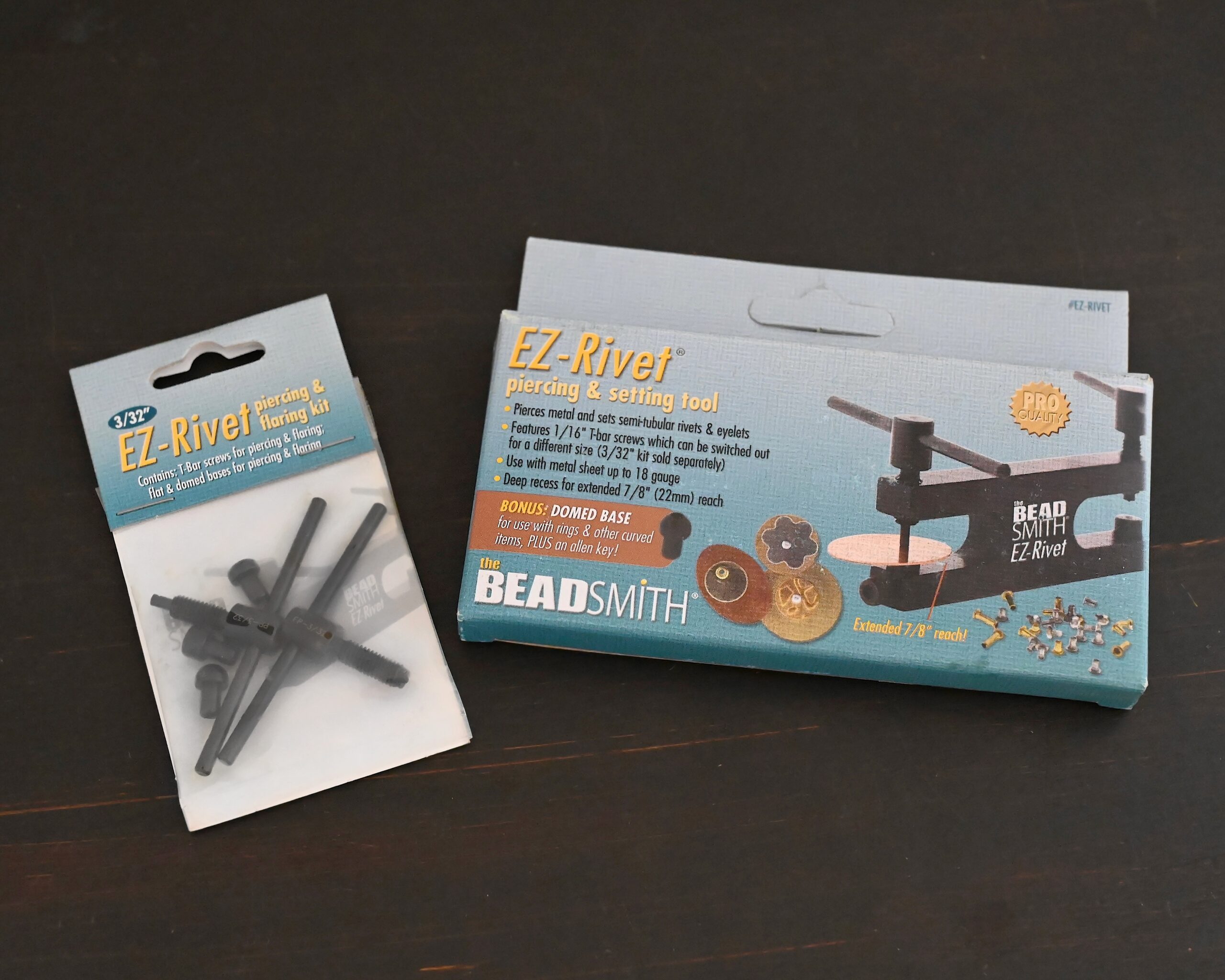 Ez Riveting Tool Complete Kit with packaging shown on dark background