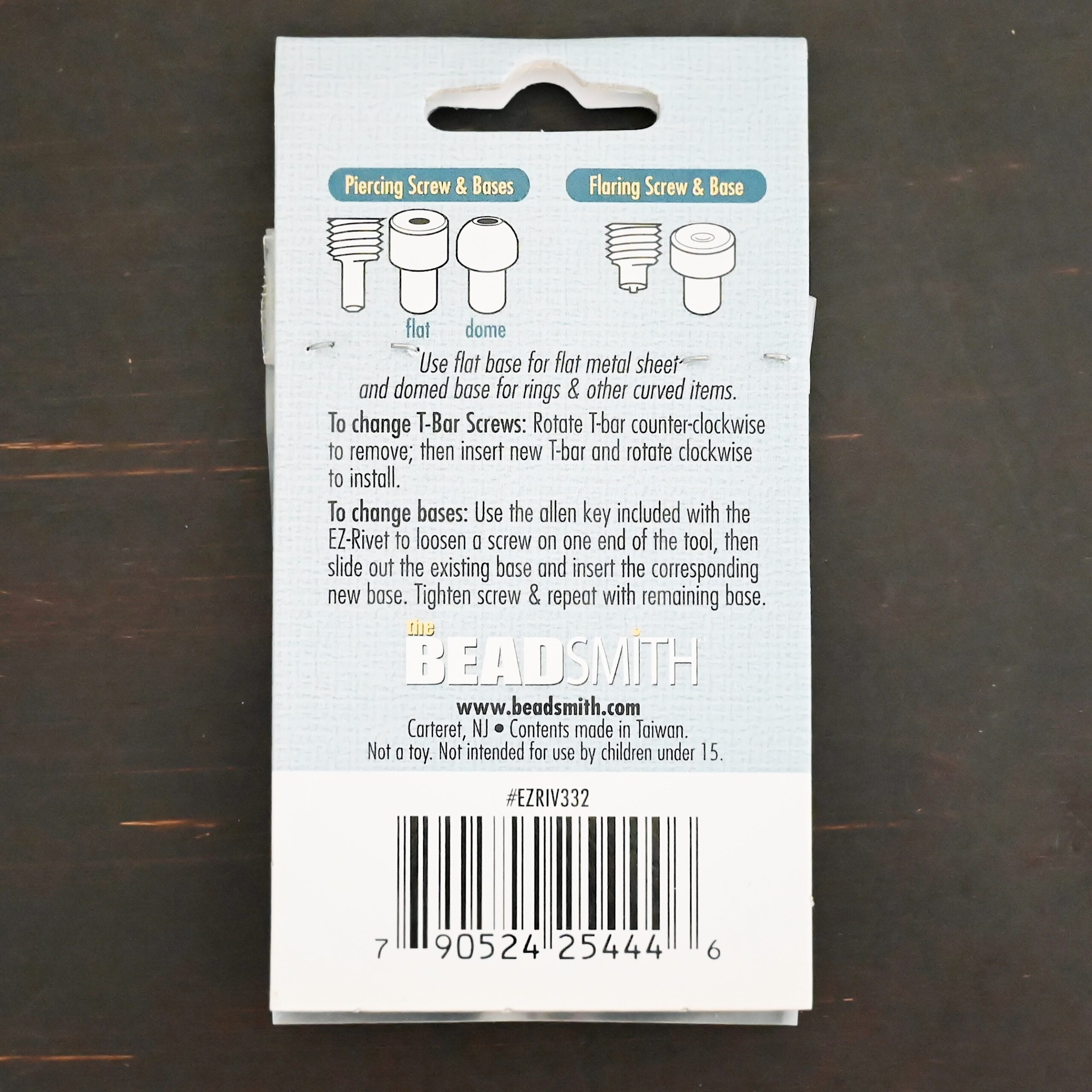 EZ Riveting Tool Complete Kit with back side of packaging shown on dark background