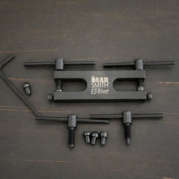 EZ Riveting Tool Complete Kit all parts shown on dark background