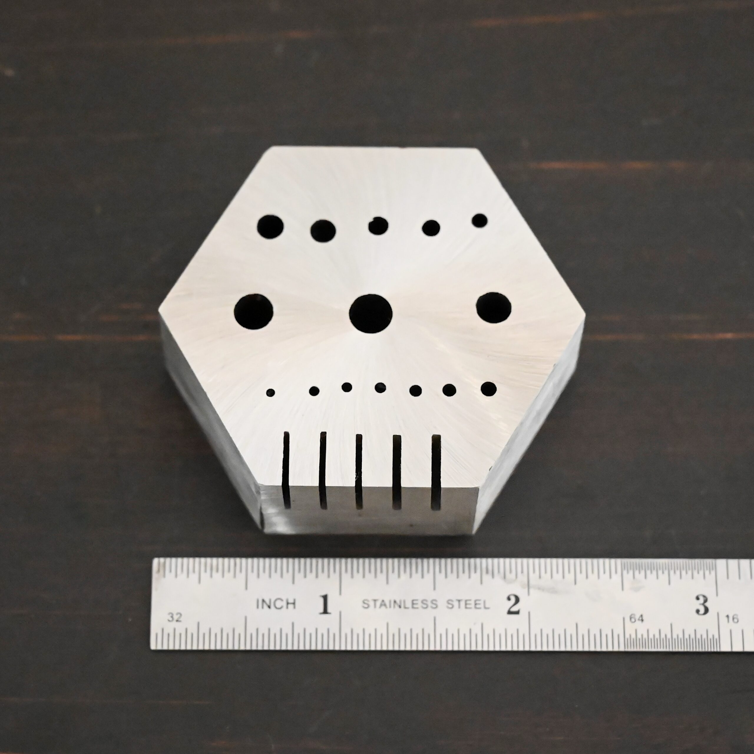 Hexagon Anvil - stainless steel shown by ruler