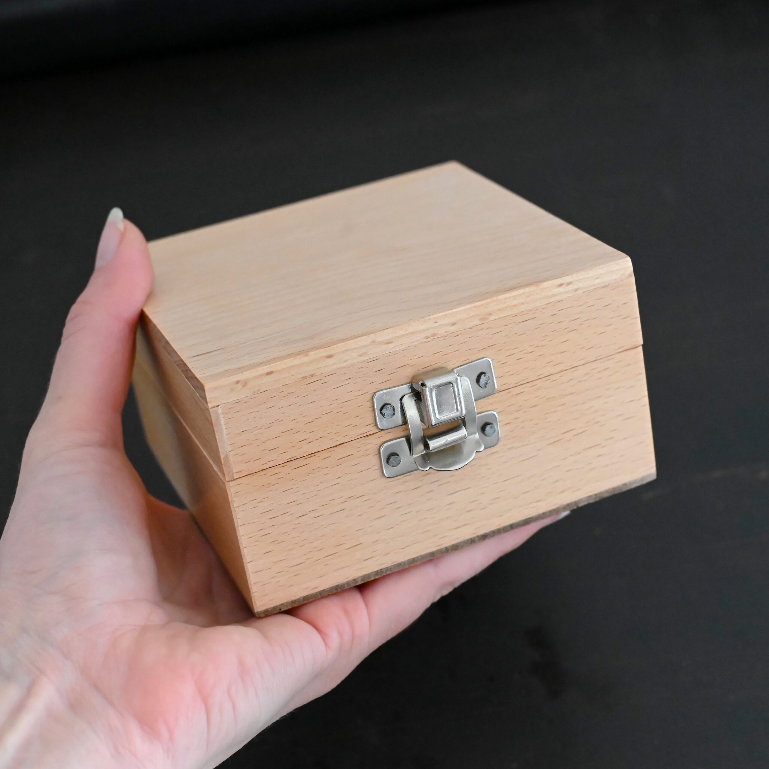 Stainless Steel Disc Cutter wooden box shown in hand