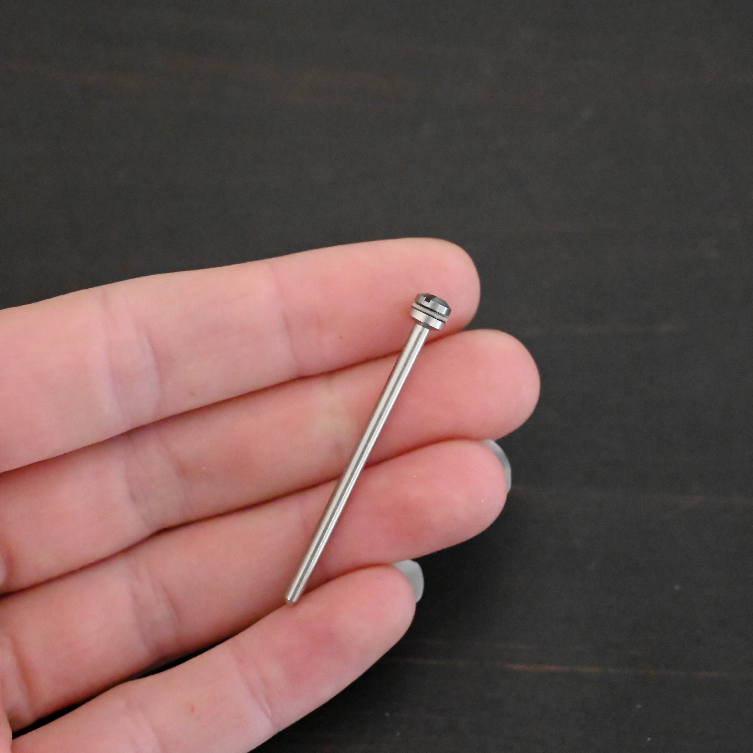 Stainless Steel Polishing Wheel Mandrel shown in hand